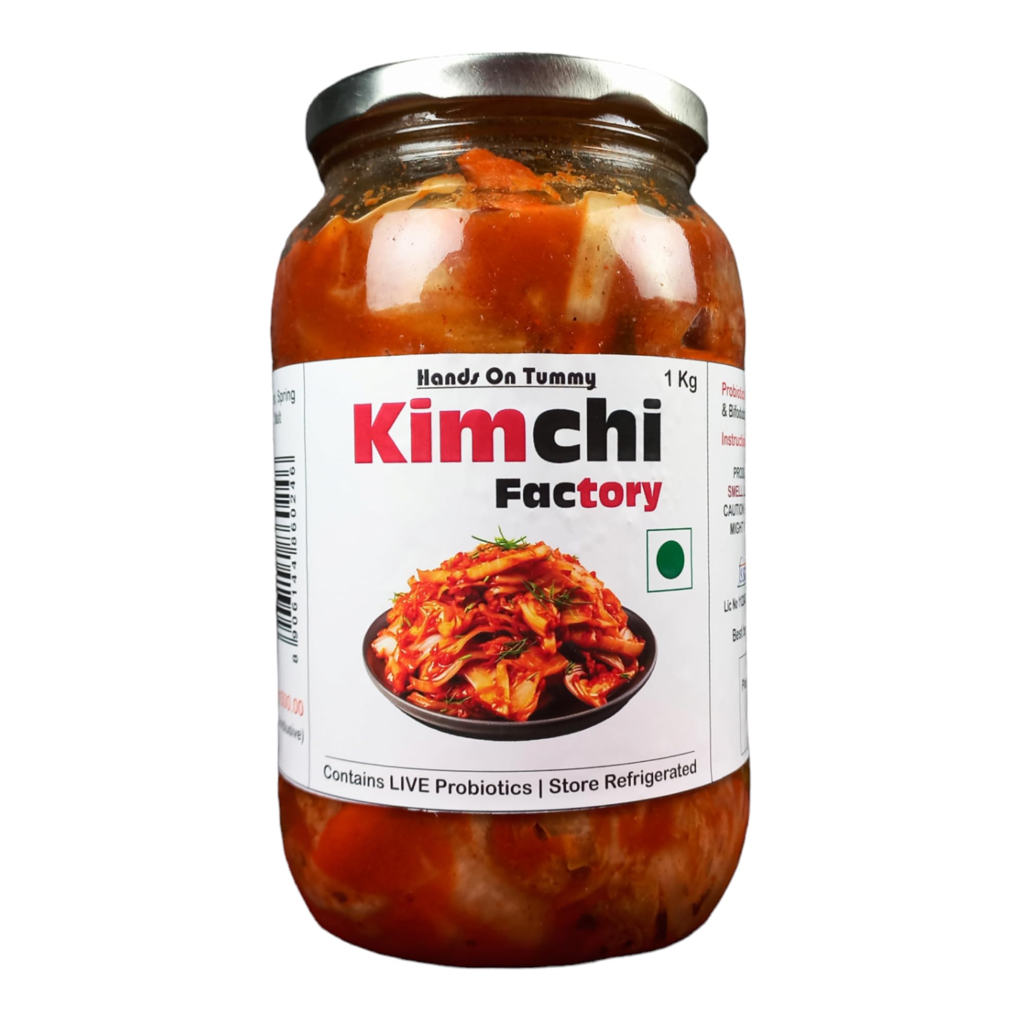 HANDS ON TUMMY Kimchi Factory - Red Kimchi - Spicy Korean (Probiotic + Prebiotic) Pickle For Gut Health - (1 Kg)