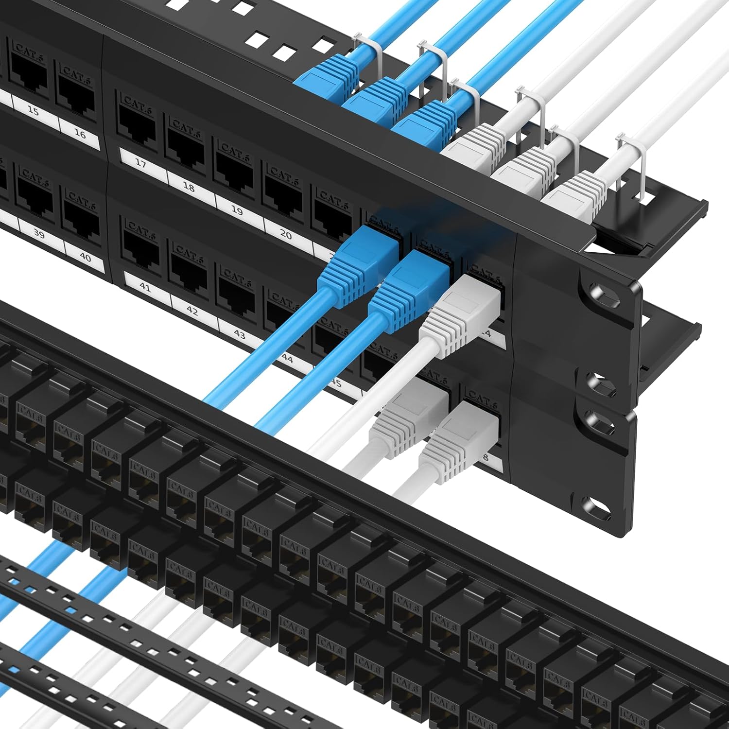 CableGeeker Cat6 Patch Panel 24 Port with Inline Keystone, 10G Ethernet Support, 1U Network Patch Panel UTP 19-Inch with Removable Back Bar, Compatible with Cat6, Cat5e, Cat5 Rackmount Cabling