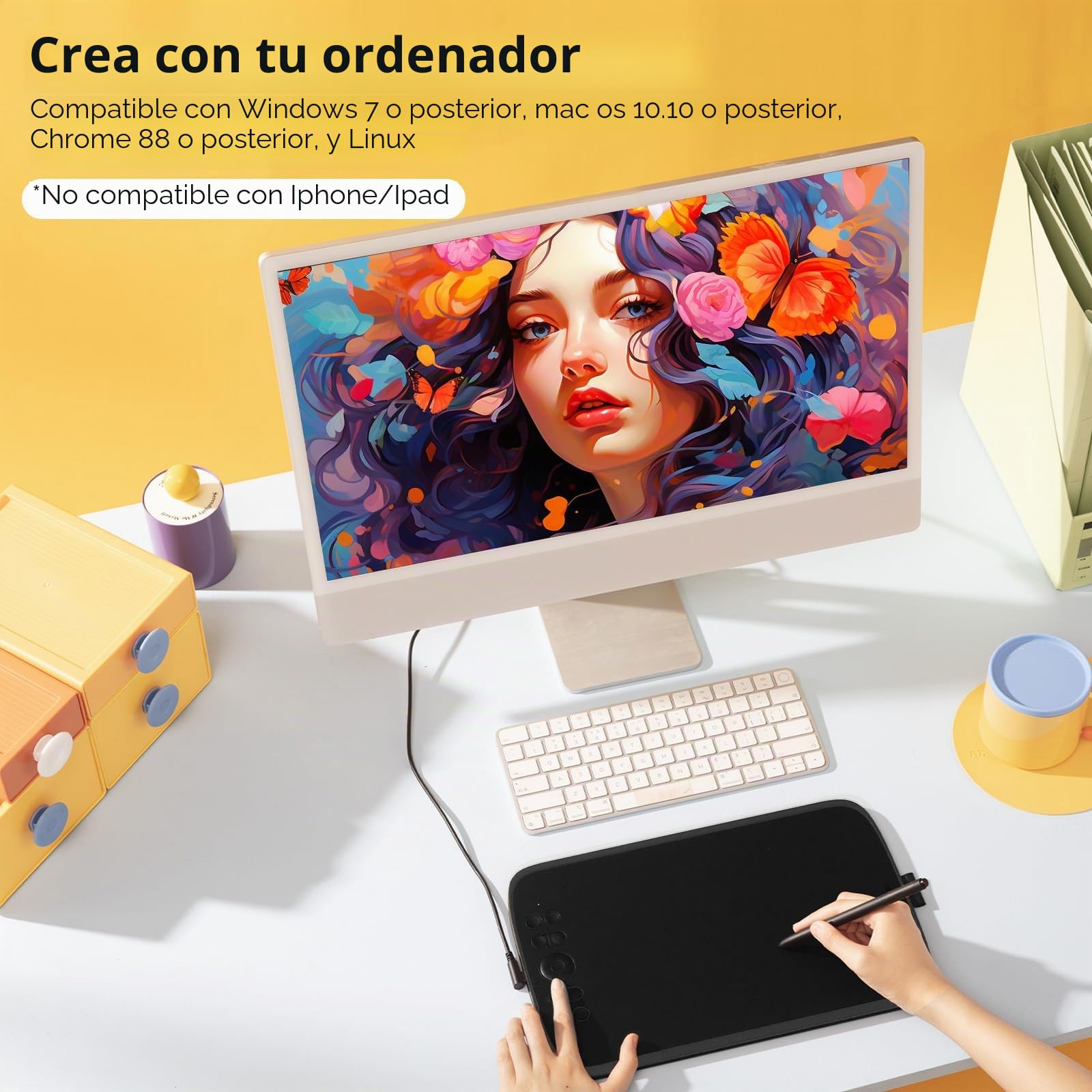 UGEE M908 Tableta gráfica de 10x6,25 Pulgadas con Rueda de Desplazamiento y 8 Teclas de Acceso Directo, lápiz pasivo con 8192 Niveles, Compatible con Windows/Mac/Android