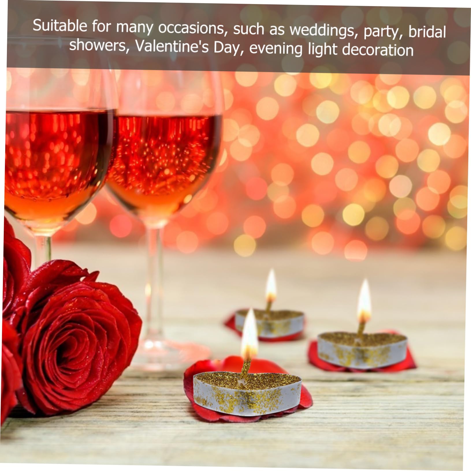 HOOTNEE 30pcs Heart Shape Tealight Candles Smokeless Candles for Romantic Occasions Glitter Design for Weddings Proposals and Home Decor