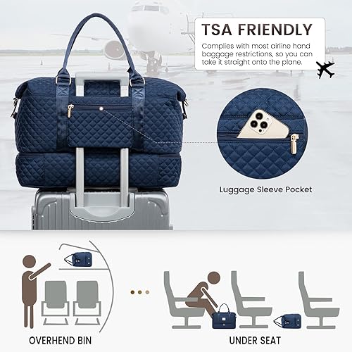 Miniatura 4 de LOVEVOOK Bolsa de lona de viaje, bolsas de fin de semana para mujer con compartimento para zapatos, bolsa de mano con bolsa de aseo personal, bolsa