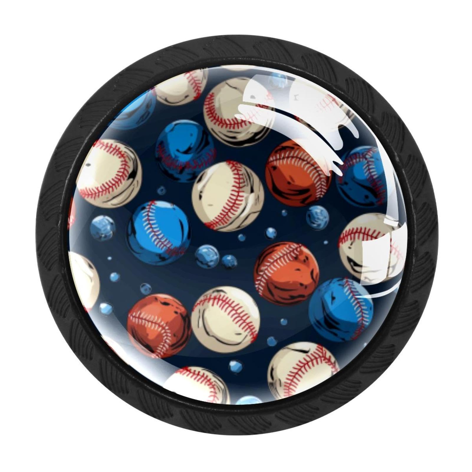 Chenzzzz Multicolored 04 4 Pieces Baseball Drawer Knobs, 35Mm Black Cabinet Knobs, Drawer Pulls And Knobs, Dresser Drawer Knobs, Cabinet Hardware Kitchen Cabinet Knobs