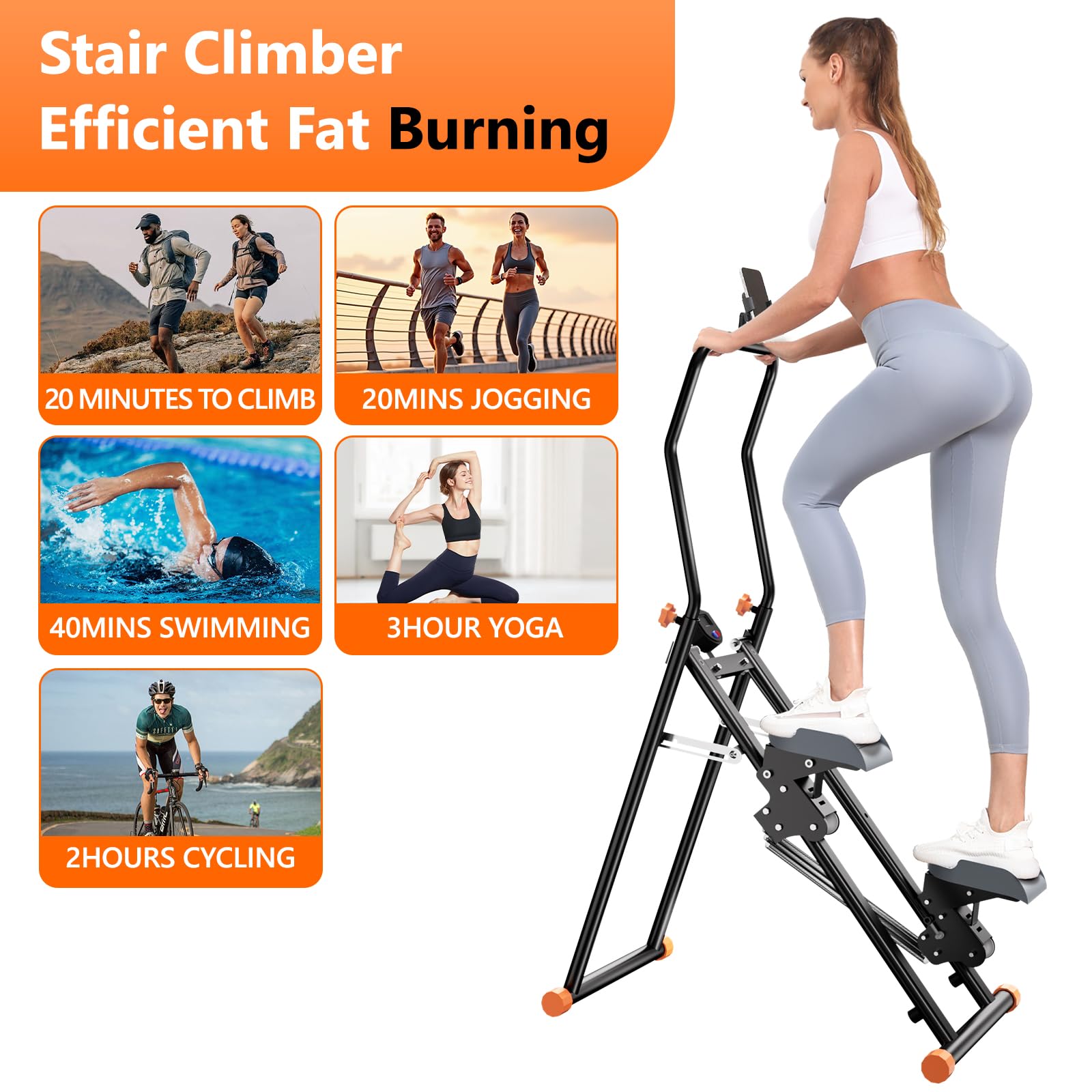 RYGEO Stepper für Zuhause 3-stufiger Widerstand, Faltbarer Cardio Climber für Ausdauertraining und Ganzkörpertraining, mit verstellbaren Lenkern für Home-Büro-Fitness