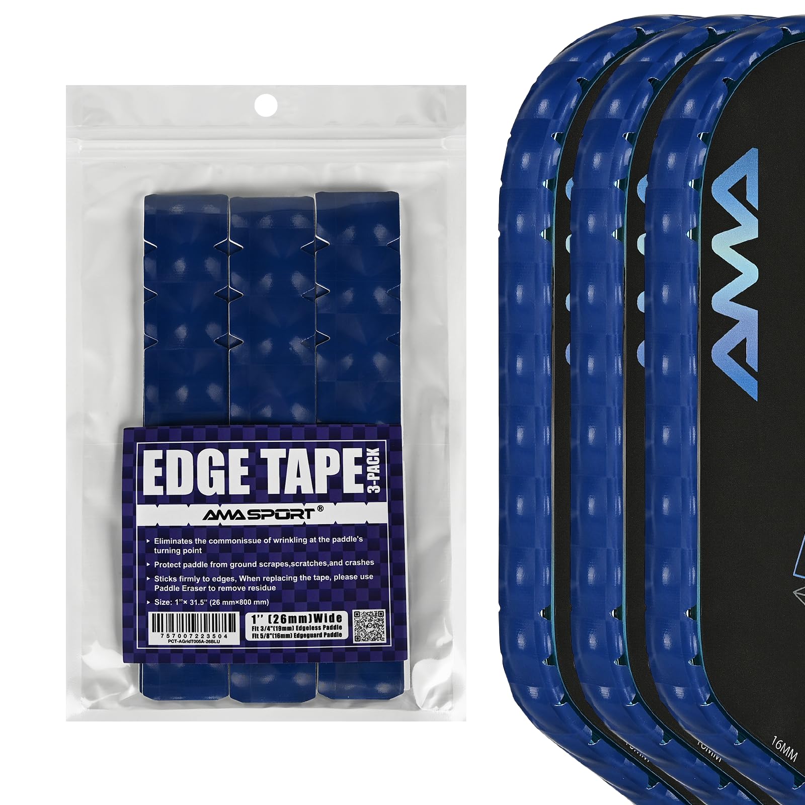 PICKLETECH Pickleball Edge Guard Tape – Blue Grid Pattern Edge Tape — image 1