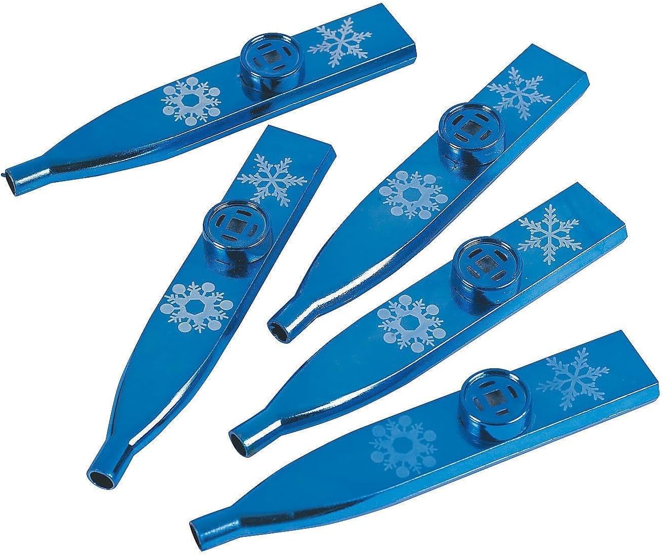 Uberoott 4 1/2" Metallic Snowflake Blue Plastic Kazoos - 24 Pc.