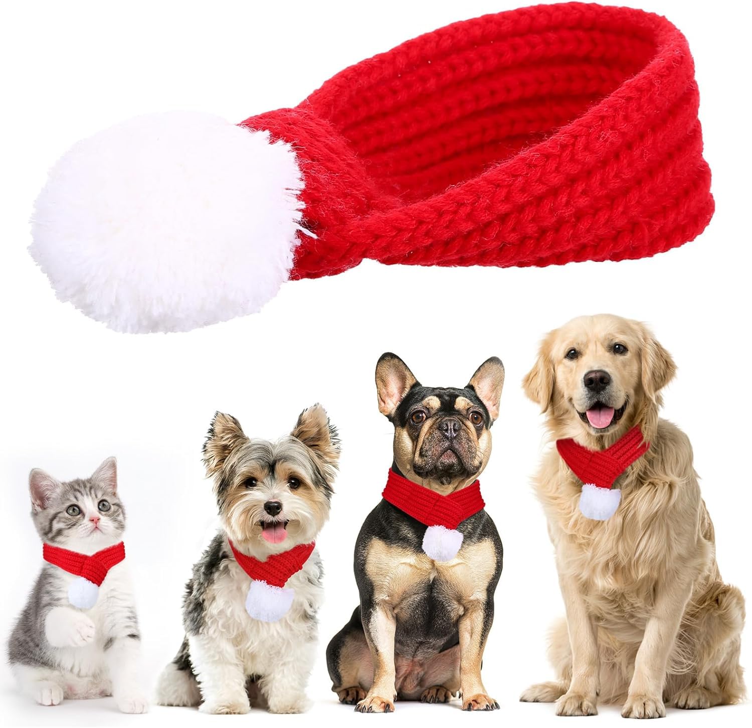 Naler Christmas Pet Santa Red Scarf - Accessories for Cats Dogs & Other Pets - Christmas Party Favor Supplies