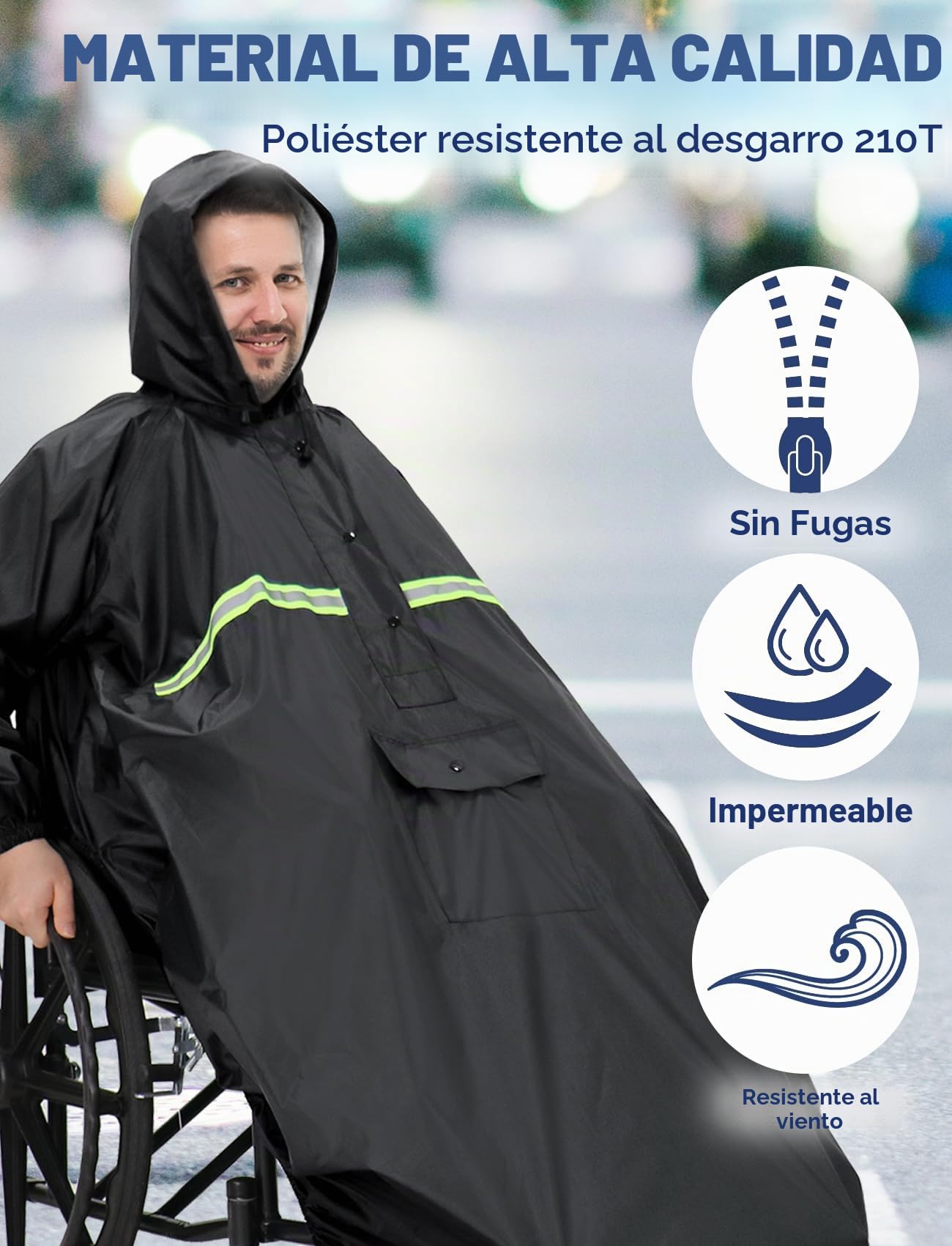 ANYOO Cubierta impermeable para silla de ruedas con mangas, poncho de lluvia ligero con bandas elásticas, protección para sillas de ruedas, talla única