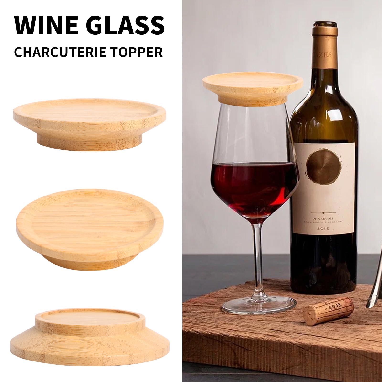 Bssmmai Weinglas Topper Aus Bambus - 6 Stück Charcuterie Aufsätze Mit Stäbchen Für Wein & Snacks