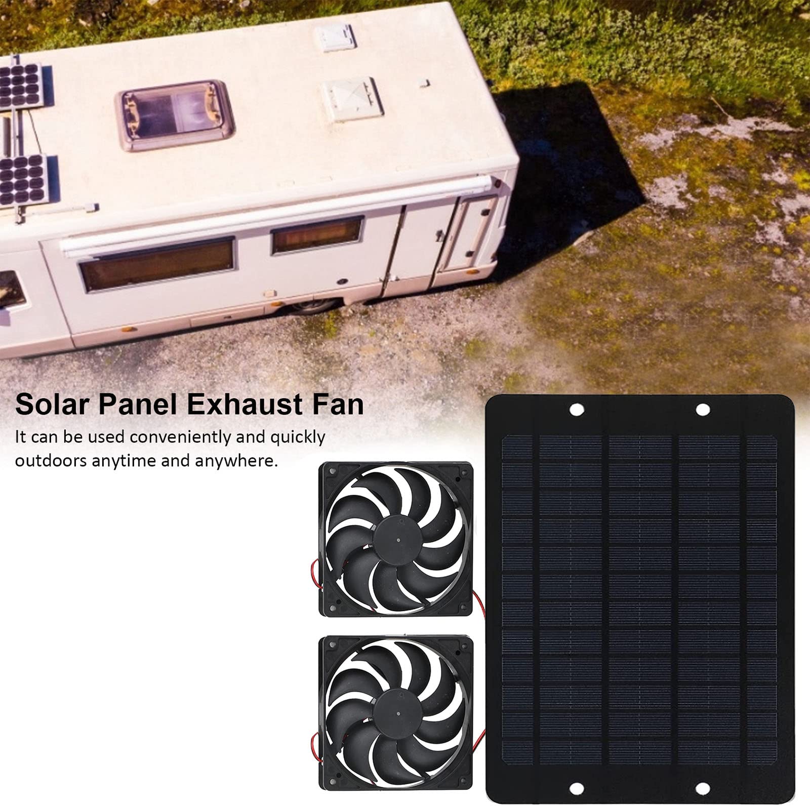 HpLive Zonne-energie Ventilator 12V 10W - Dubbele Ventilator Kit Voor Camping, Caravan, Kippenhok En Kas