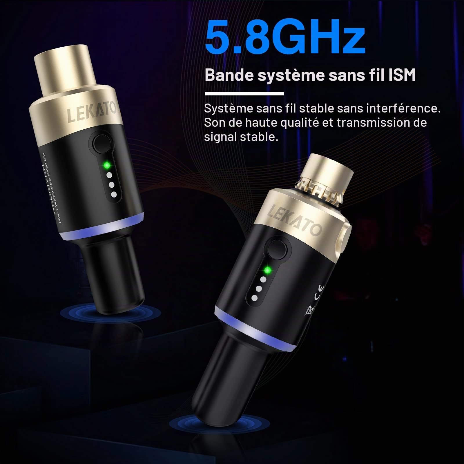 LEKATO 5,8 Ghz Microphone sans Fil Transmetteur Récepteur Plug-on XLR Mic Système sans Fil pour mic Dynamique & condensateur, mélangeur Audio, Appareil Photo Reflex numérique, système de sonorisation