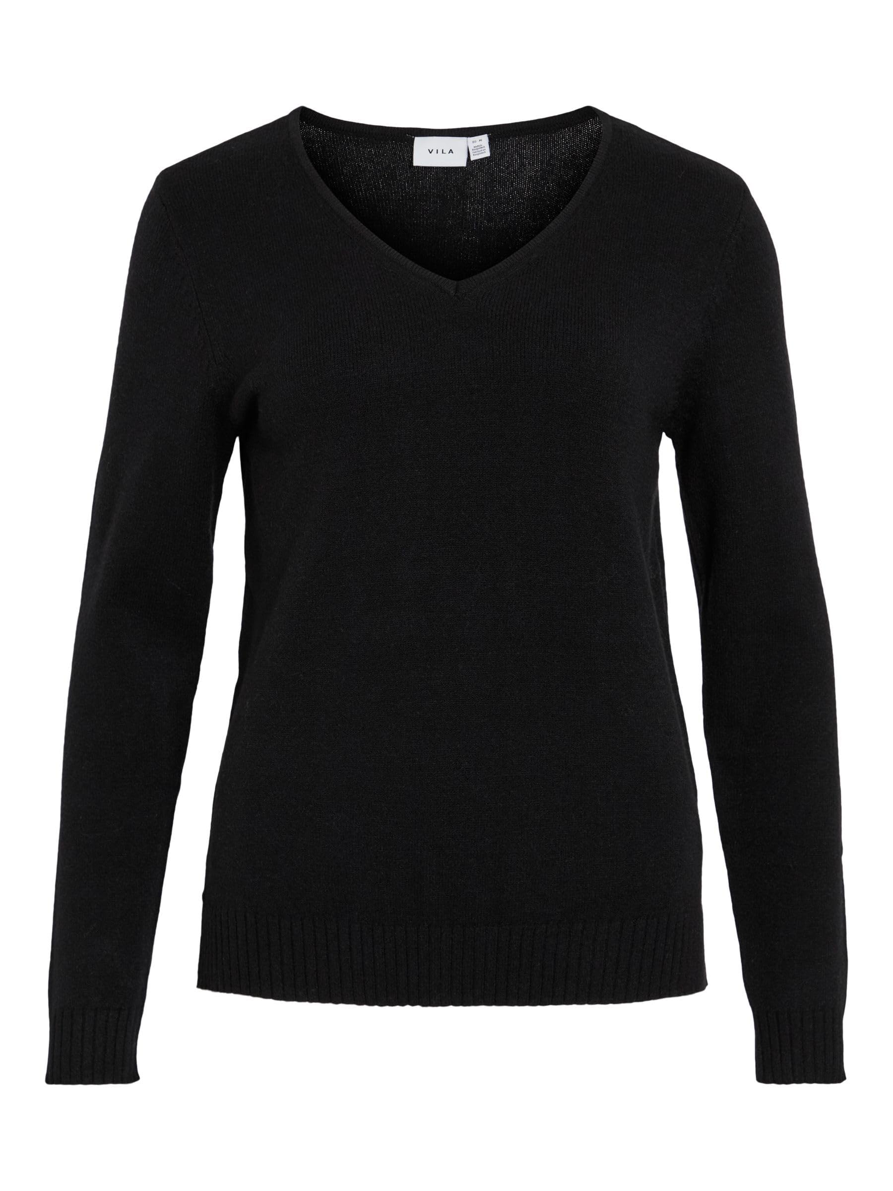 Unbekannt Women's Viril L/S V-Neck Knit Top Pullover, Black (Black), L