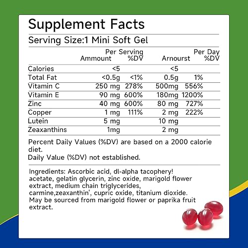 Miniatura 8 de Suplemento vitamínico y mineral para los ojos, soporte visual 240 geles suaves veganos, contiene luteína, zeaxantina, vitamina C y E, zinc, cobre,