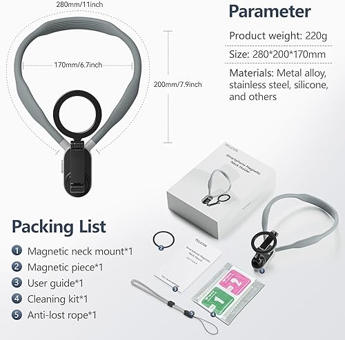 Miniatura 8 de Soporte magnético para teléfono para el cuello, soporte para teléfono celular alrededor del cuello, POVVlog, soporte para selfie, teléfono manos