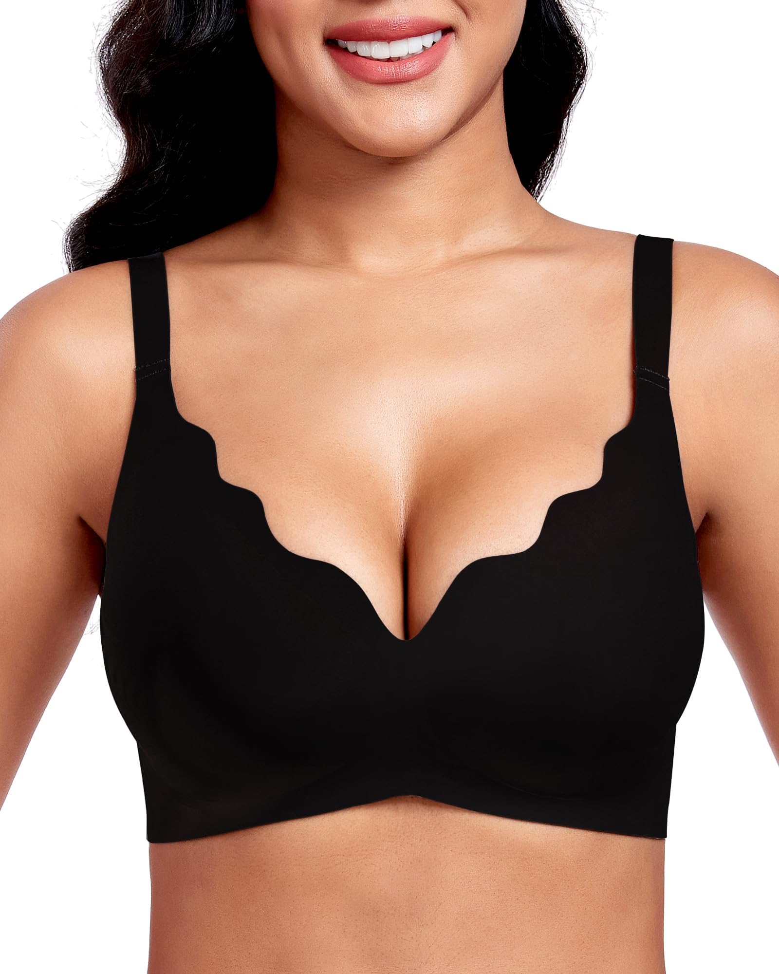Vinfact Plunge V Jelly Bras for Women No Underwire Wireless Full Coverage Bralette Seamless T Shirt Everyday Sleep Bra