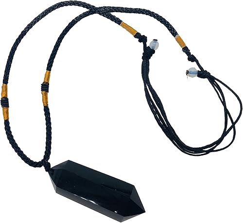 Miniatura 3 de Colgante hexagonal de cristal natural con dije de chakra curativo negativo (tejido a mano) (obsidiana negativa)