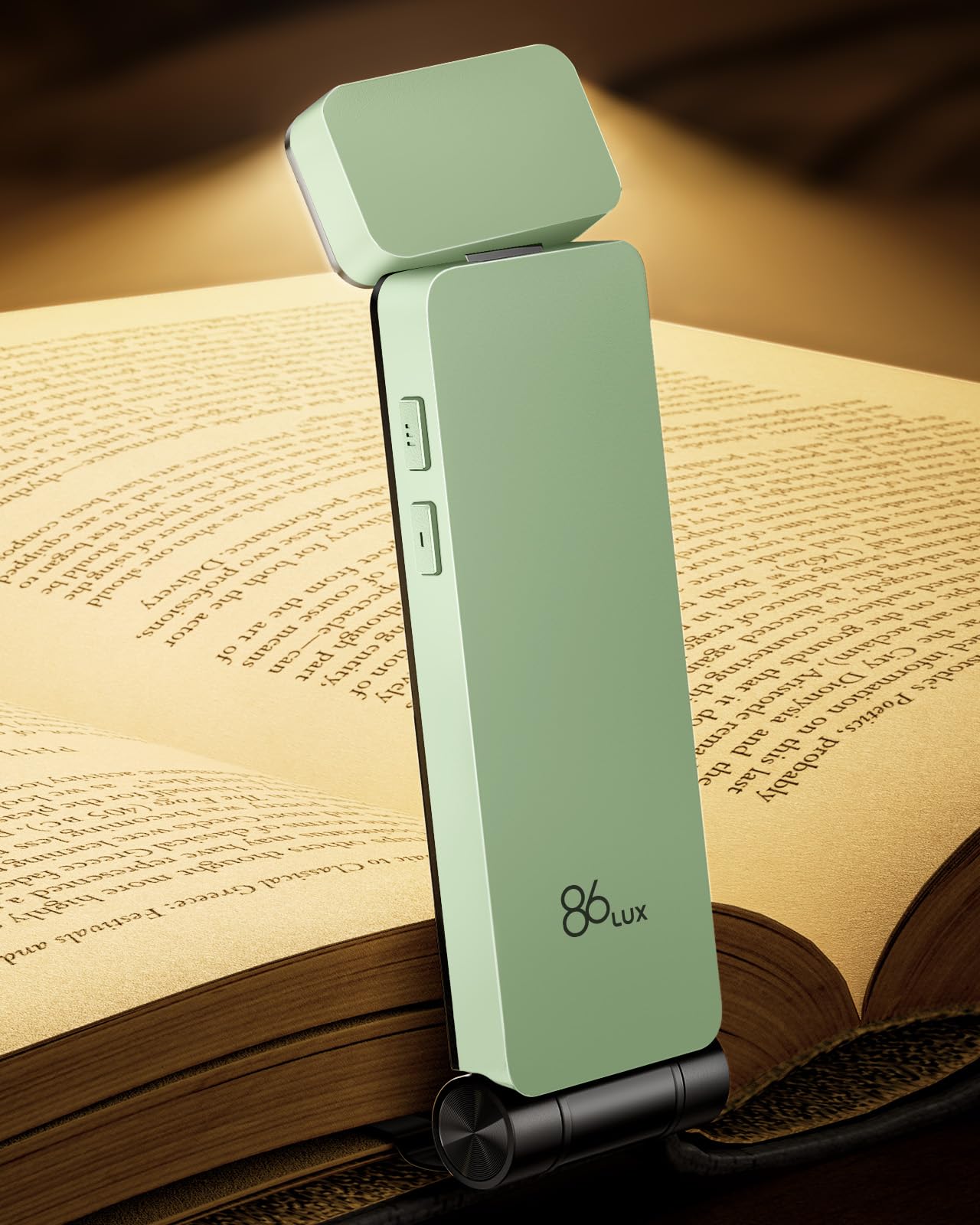 86lux Leselampe,Wiederaufladbare Buchlampe zum Lesen im Bett，Ultraleichte LED Klemmlampe mit 3 Bernsteinfarben und Stufenlosem Dimmen für Nachtlesen für Buchliebhaber, Kinder, Mintgrün