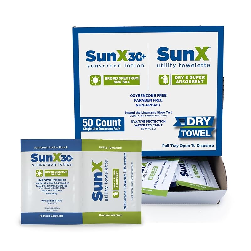 Protetor solar facial CoreTex Sun X 30+ com toalhas secas, Pacote com 50