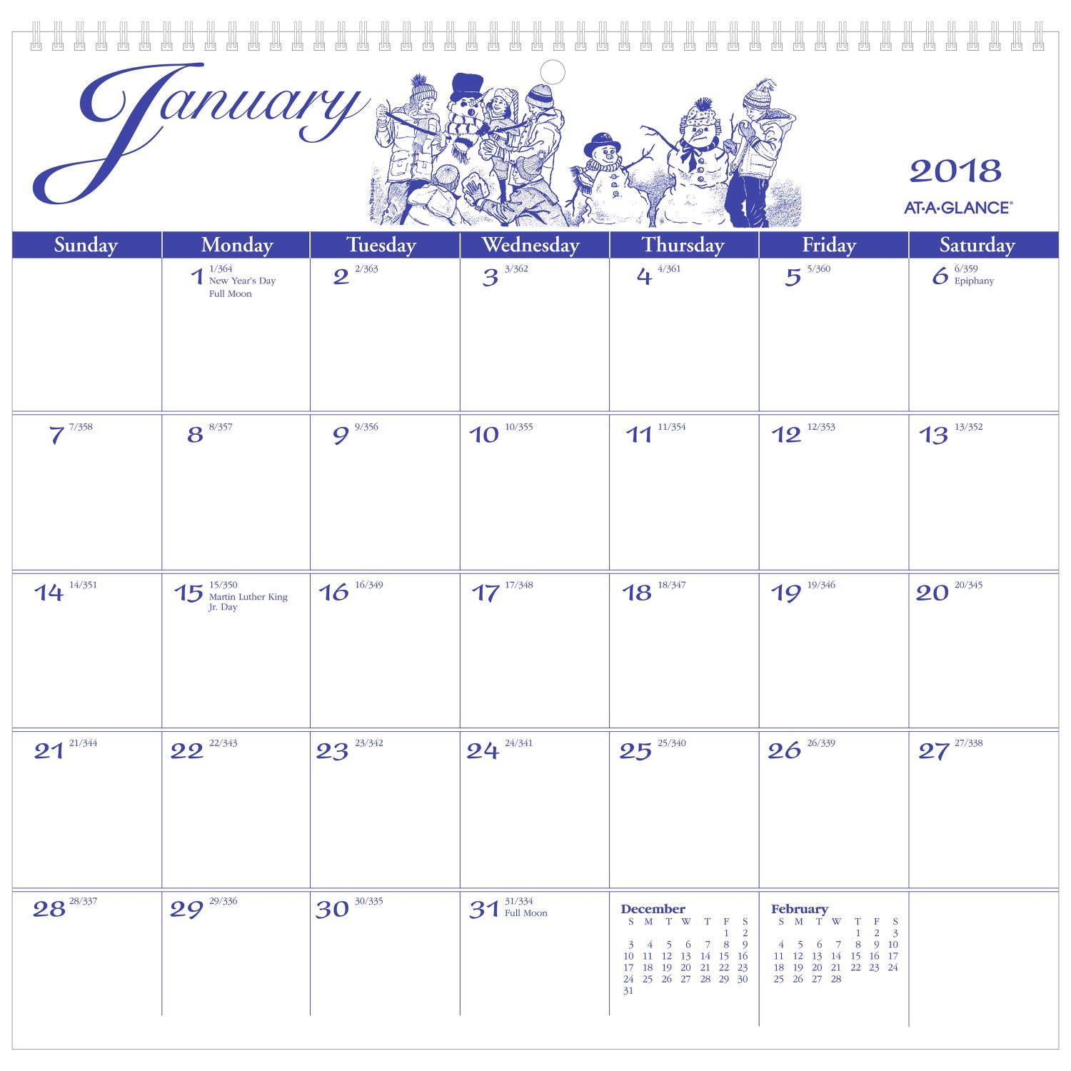 AT-A-GLANCE calendario de pared mensual, enero de 2018 – de diciembre de 2018, 12 "X 11 – 3/4, edición de la" Illustrator (g100017)