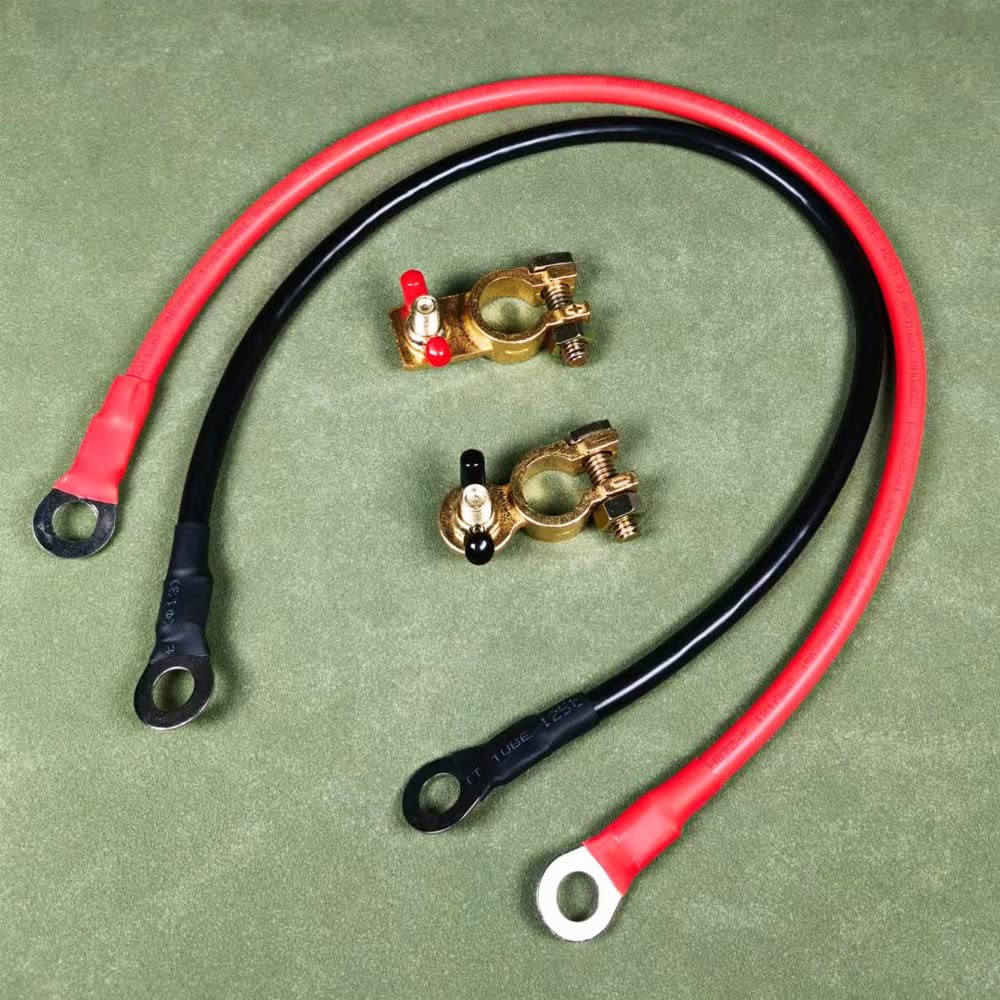 EEEKit 2 Pezzi Cavi Inverter Batteria, 2 AWG 15CM Cavo di Ricarica Batteria Automatico Cavo Caricabatteria Conduttori Rossi e Neri con Terminali ad Anello Filo di Rame per Camion Moto Marina