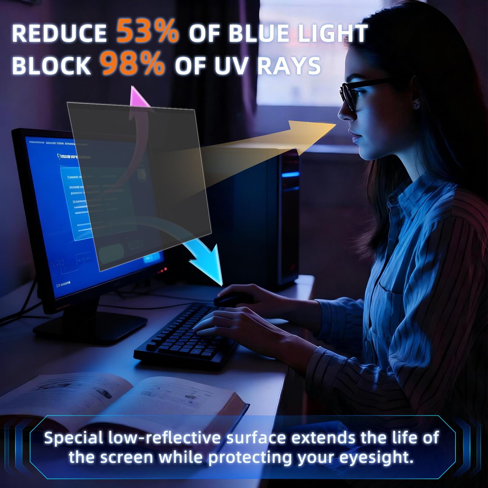 23.8 Pollici 16:9 Nanoadsorbimento Filtro Privacy Premium, Rimovibile Anti Luce Blu/Antiriflesso/Anti UV, Pellicola de Protezione per 23.8" Monitor/Laptop Computer