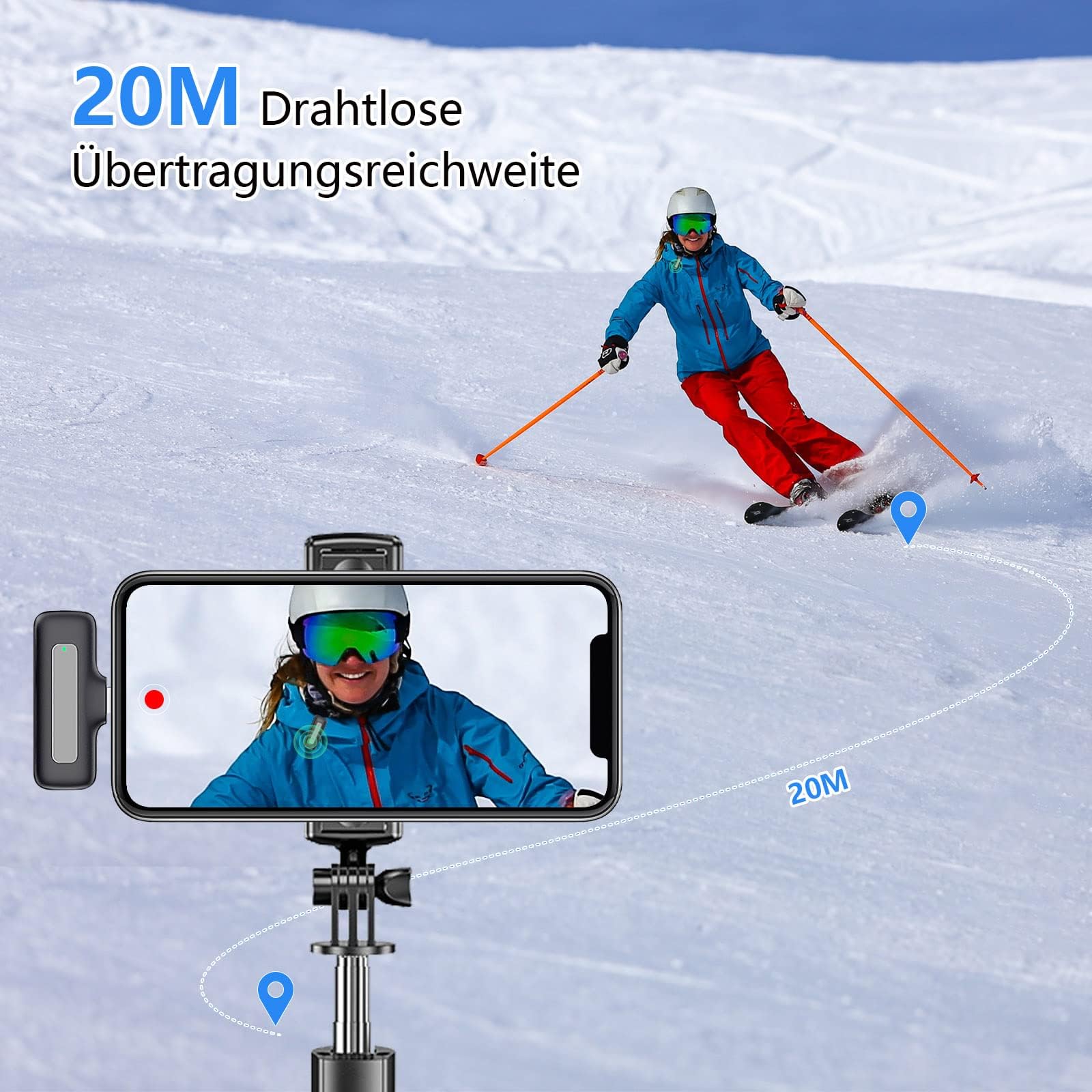 Wireless Lavalier Mikrofon mit Ladebox Ladecase, 2er Mikrofon Wireless für iPhone/iPad,Plug & Play, Rauschunterdrückung, Microphone Ansteckmikrofon für YouTube, Interview,Videoaufzeichnung
