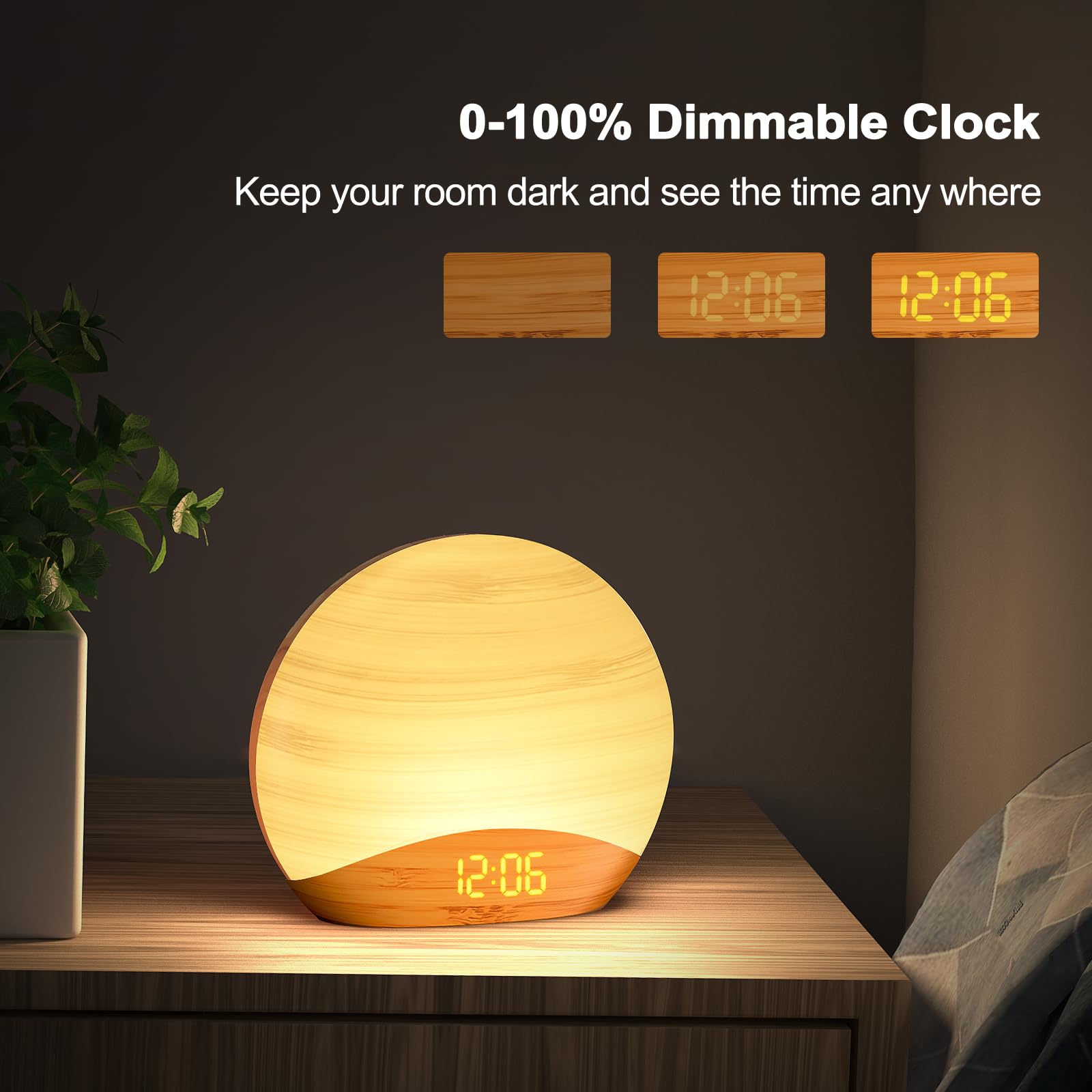 REACHER Sunrise Alarm Clock Wake Up Light, Sound Machine with 26 Nature Inspired Sleeping Sounds, 0-100% Dimmable Clock - Image 4