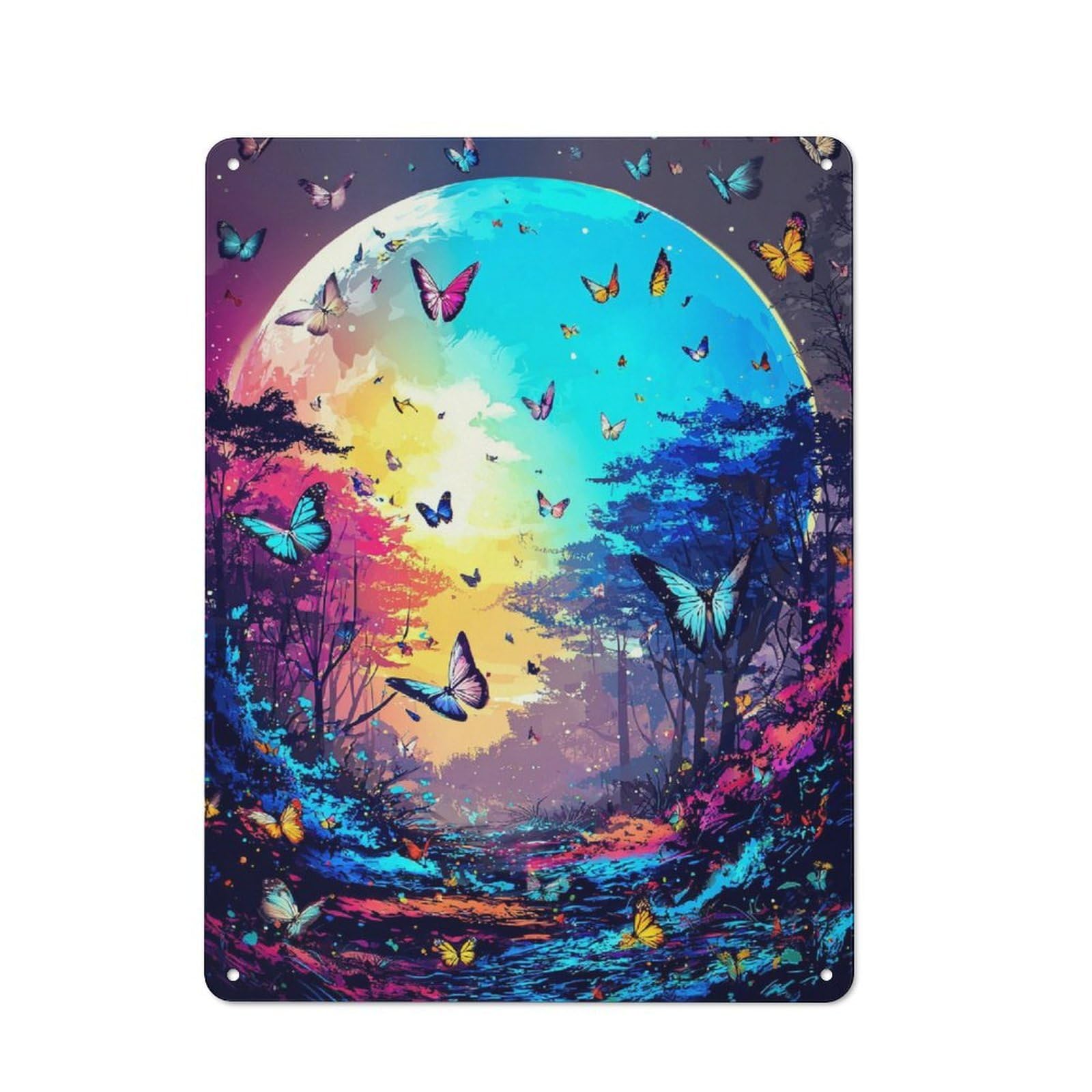 Junmoney Rainbow Forest With Butterflies Retro Metal Sign 40X30cm, Classic Pub Decor For Cafe, Pub, Workshop Or Home Bar, For Casual British Interiors
