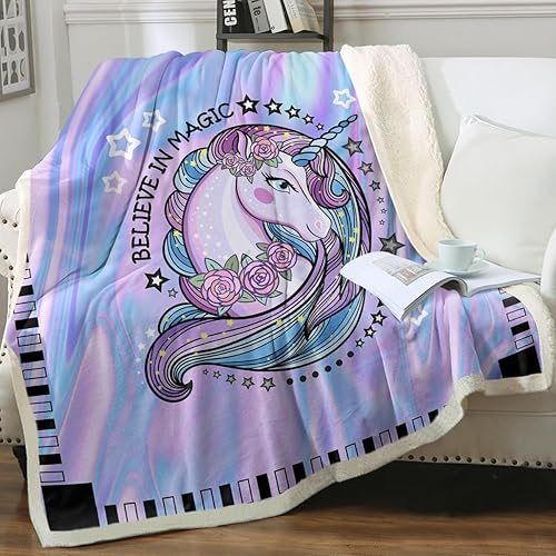 Miniatura 10 de Sleepwish - Manta de sherpa de unicornio arcoíris, súper suave y acogedora, manta de forro polar de felpa de fantasía, decoración de habitación de