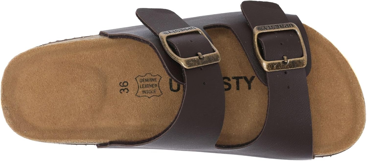 Kids Toddler Brown Sandals with Arch Support, Comfortable Slip on Cork Footbed Boys Girls Sandals, Summer Adjustable Double Buckle Slides Sandals for Beach Casual School 36EU
