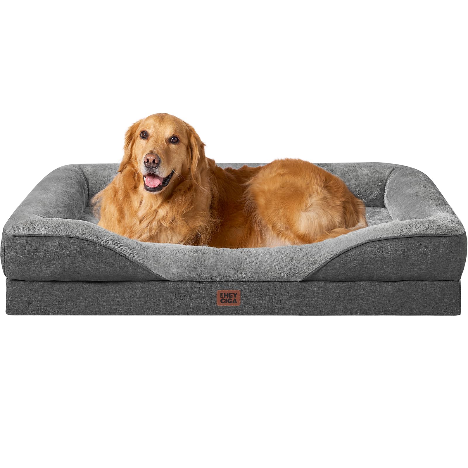 EHEYCIGA Memory Foam Cuccia Cane Interno Taglia Grande, Impermeabile Divano per Cani Sfoderabile e Lavabile, Letto per Cani con 4 Bordi Rialzati, Grigio Scuro, 106.5x76x18.5cm