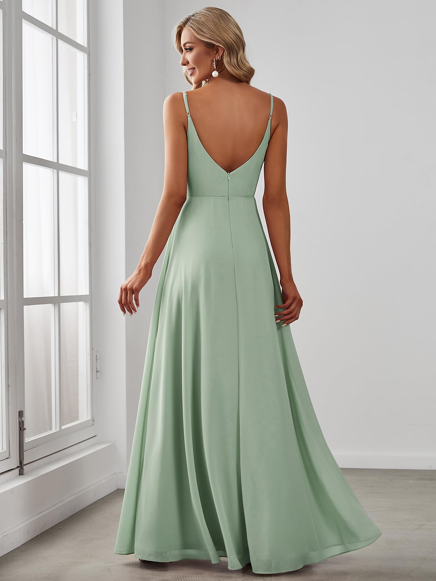 Ever-Pretty Robe Demoiselle d'honneur Femme Fendue Col V Mousseline à Bretelles A Line Chic Soirée ES0128B