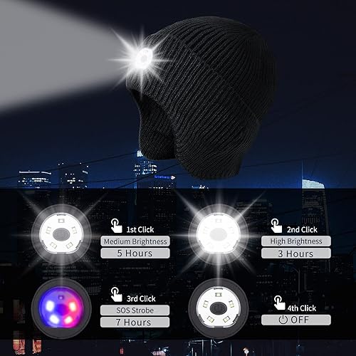 Miniatura 2 de Gorro con luz y orejeras, recargable por USB, gorro de invierno con luces LED, regalo