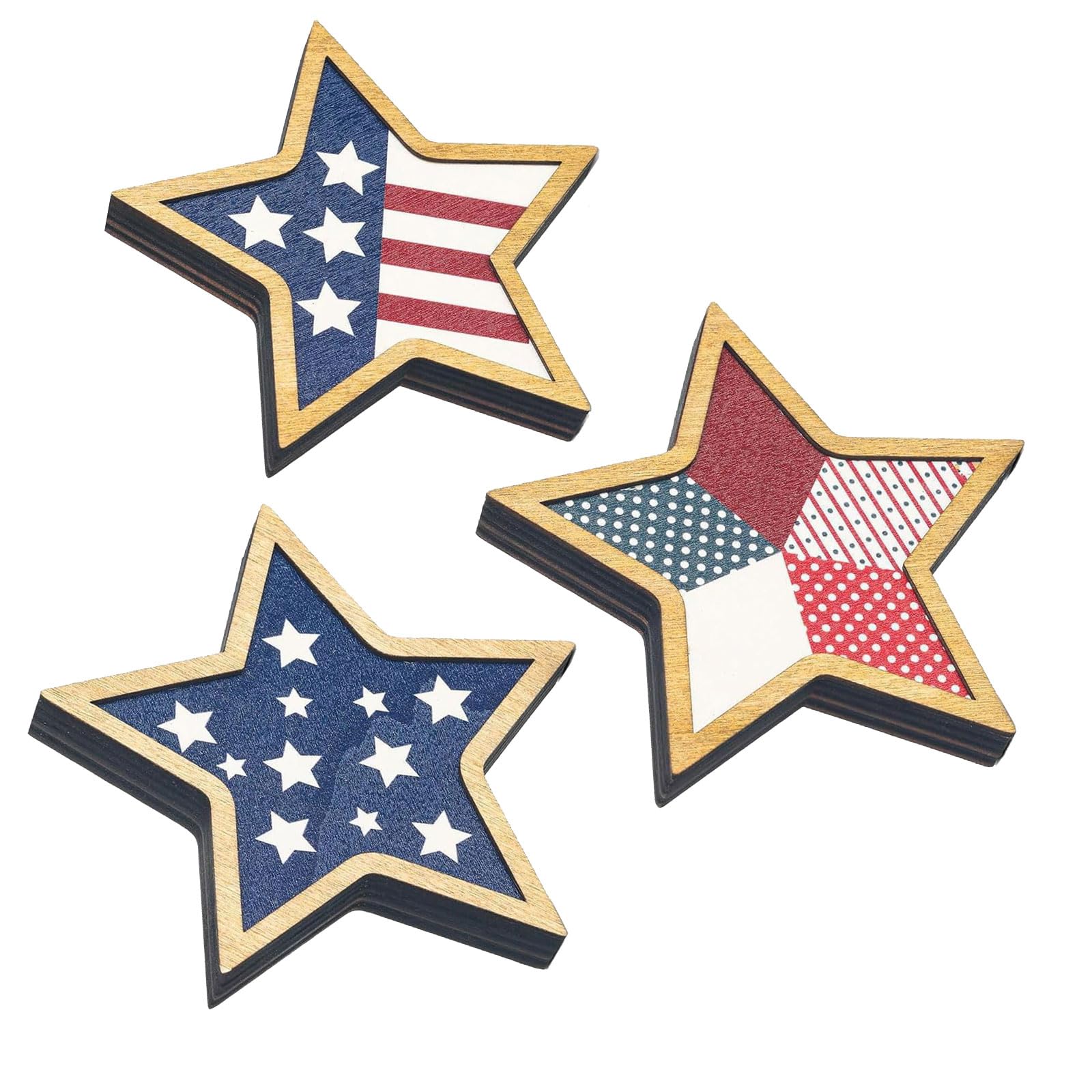 CAZSTYK Layered Wooden Star Decor Group with Traditional Colors for Memorial Day and July Celebration Glowing and Stripes Decor