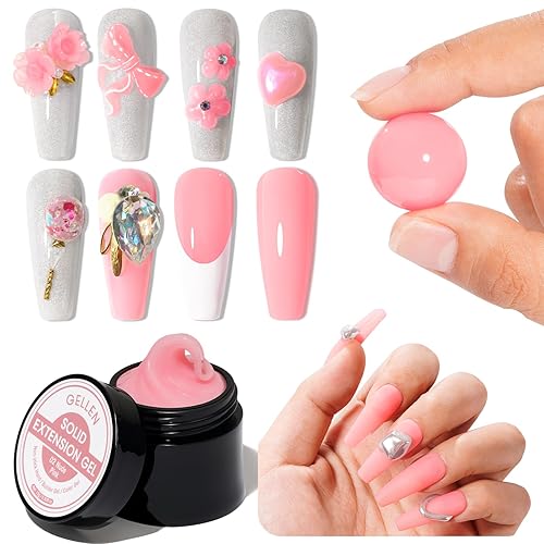 Gellen Constructor de gel rosa claro para uñas de color, gel antiadherente para tallado 3D para arte de uñas, extensión de uñas LED U V Buildergel