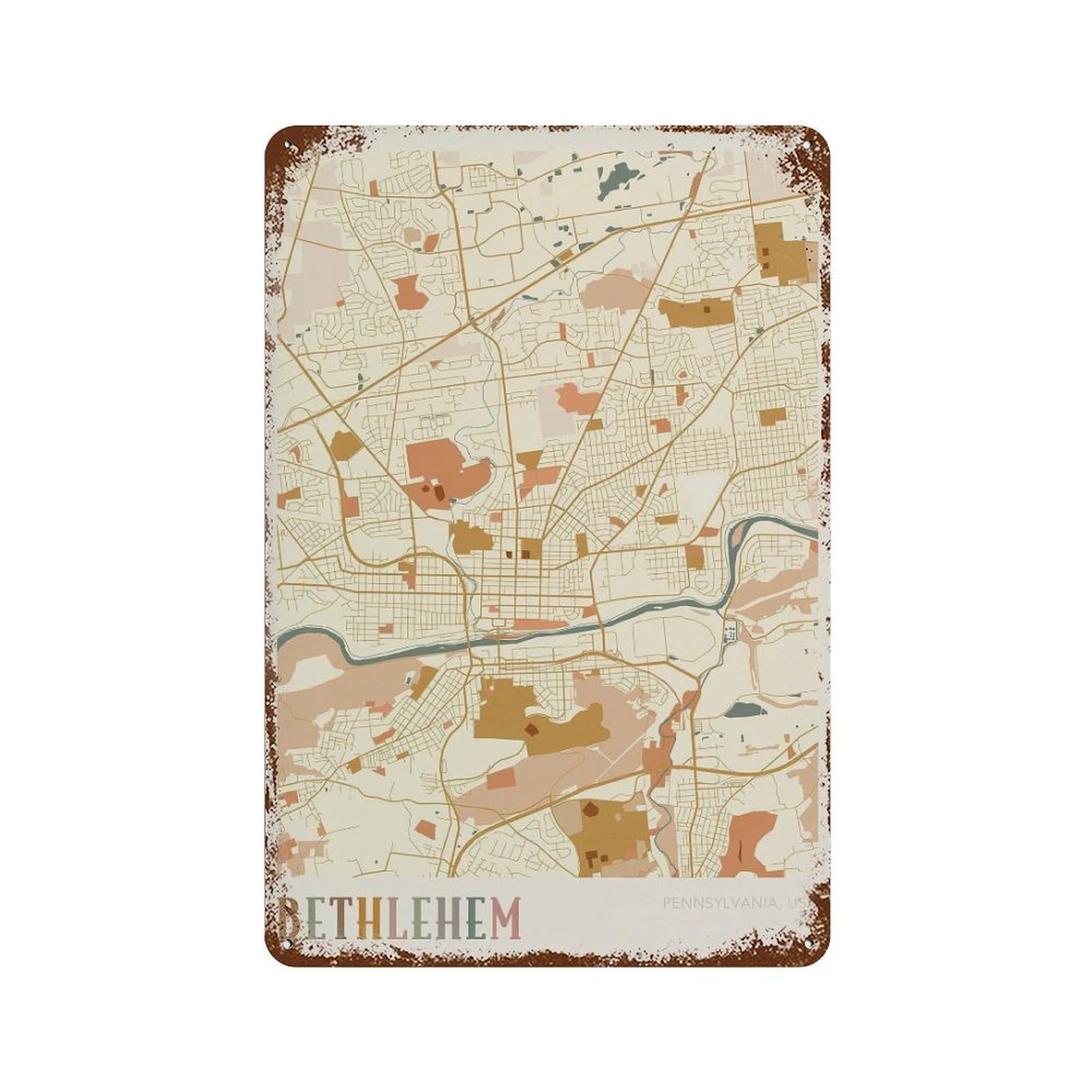 xiaoxiaoshen Bethlehem Map Pennsylvania Travel Gift Boho Decor (2) Wall Decor Art Metal Tin Poster Modern Home Decor Art Home Bar Shop Decorations Vintage Sign 30x20cm