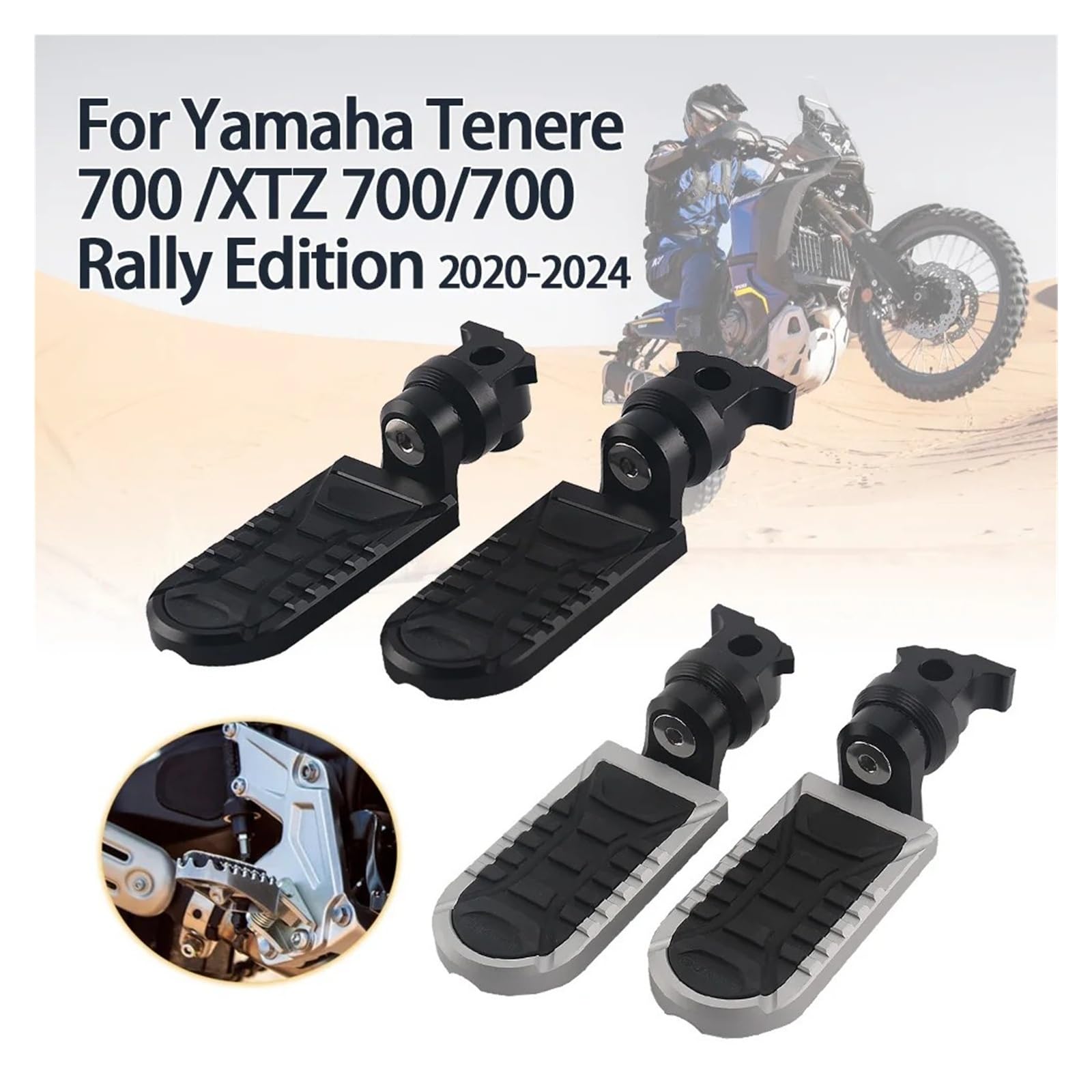 Poggiapiedi Girevoli A 360° Pedane For Il Pilota Adatte For YAMAHA Tenere 700 XTZ700 TENERE700 Rally Edition Pedane Ribassate Ed Estensibili Accessori di aggiornamento di ricambio(Silver)