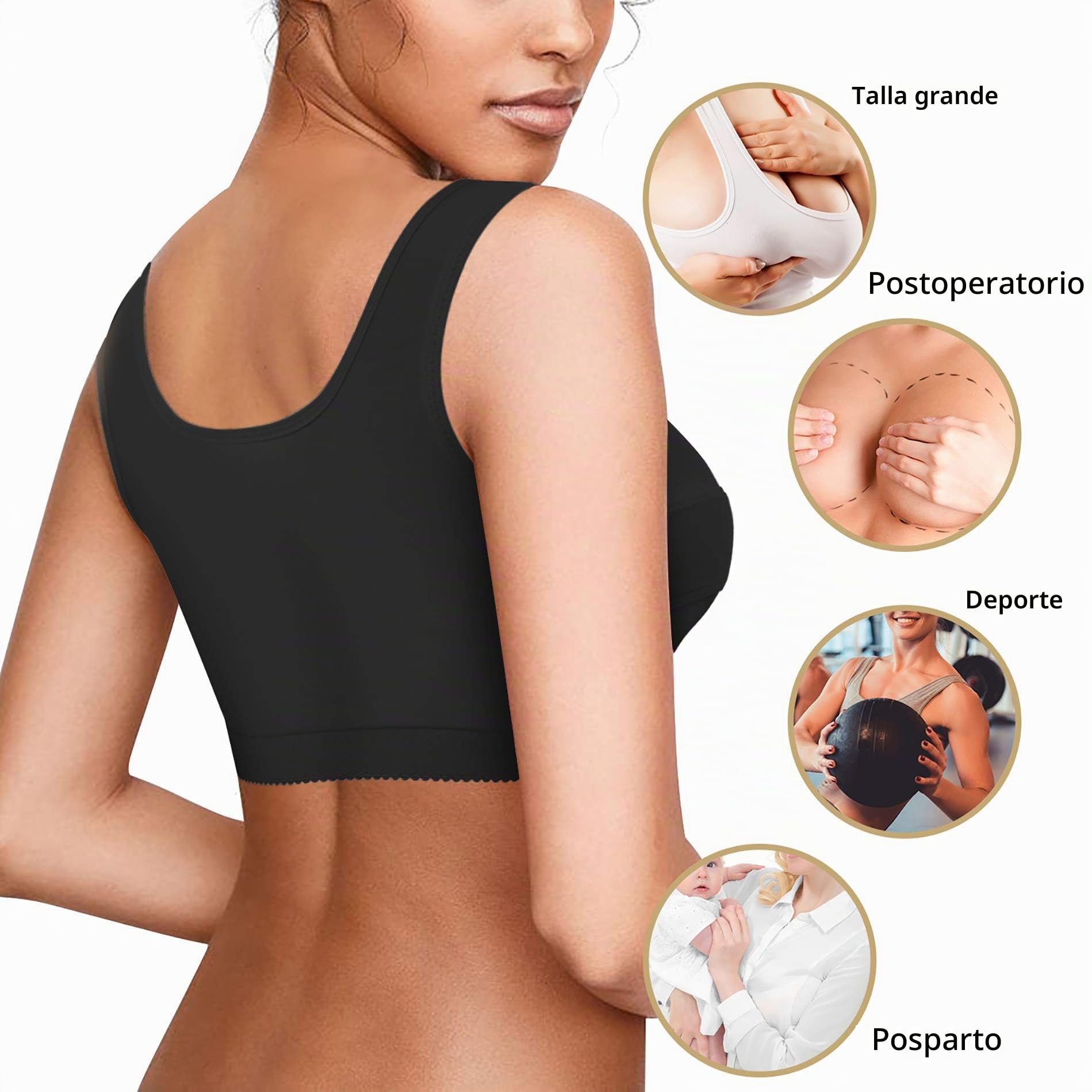 Bafully Sujetador con Cierre Frontal para Mujer, Corrector de Postura posquirúrgico, Blusas Moldeadoras con Banda de Soporte para el Pecho