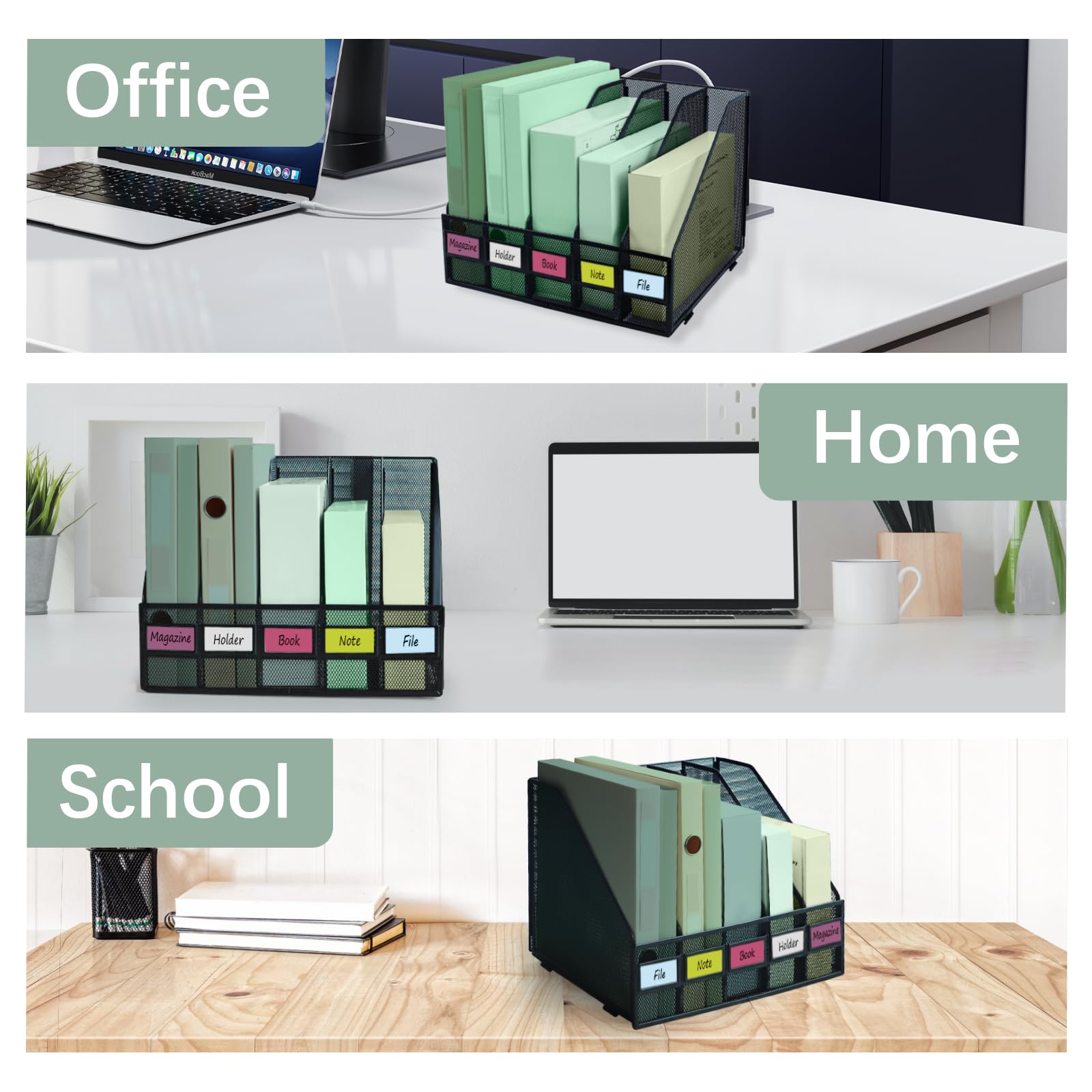 A4 Aktenhalter, faltbares Bücherregal, 5 vertikale Fächer, Zeitschriftensammler, Schreibtisch-Organizer, Dokumentenmappe für Büro, Schule und Zuhause, Schwarz