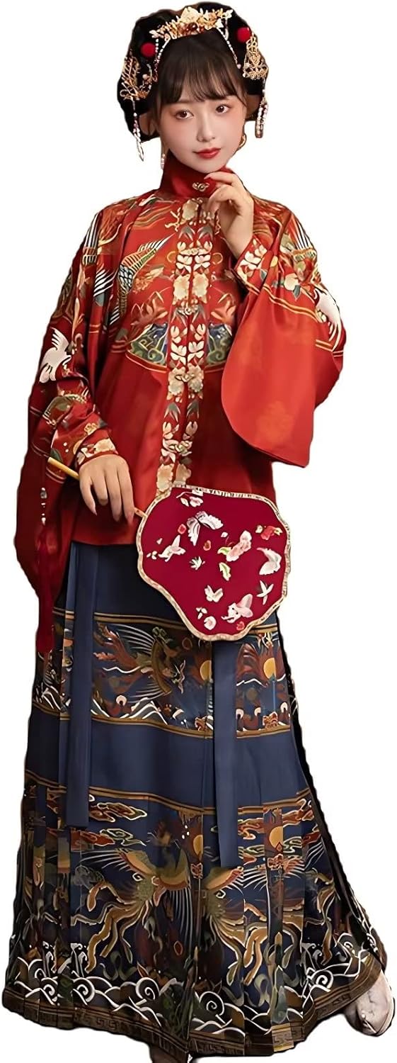 Chinese Hanfu Dress for Women, Traditional and Elegant Ancient Dynasty Cosplay Costume with Embroidered Skirt(Red,XL)