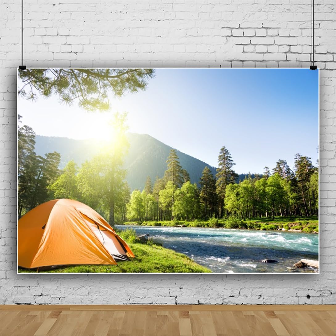 AOFOTO Fotohintergrund Vinyl, 2,1x1,5 M – Camping & Natur Design | Für Studio, Party, Neugeborenenfotos