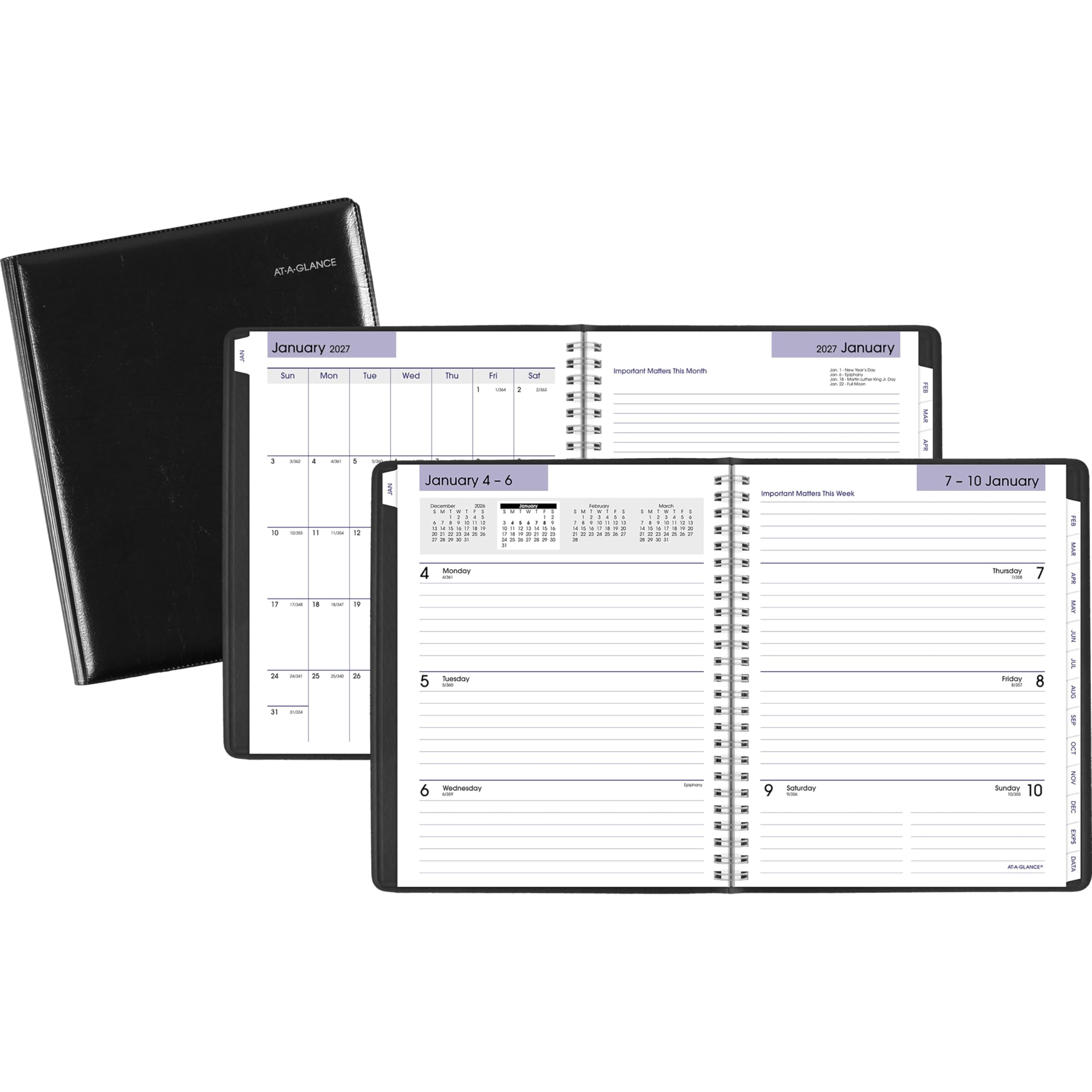 AT-A-GLANCE Agenda 2027 recargable, semanal y mensual, 7.5 x 9.25 pulgadas, ejecutiva, DayMinder, color negro (G5450027)