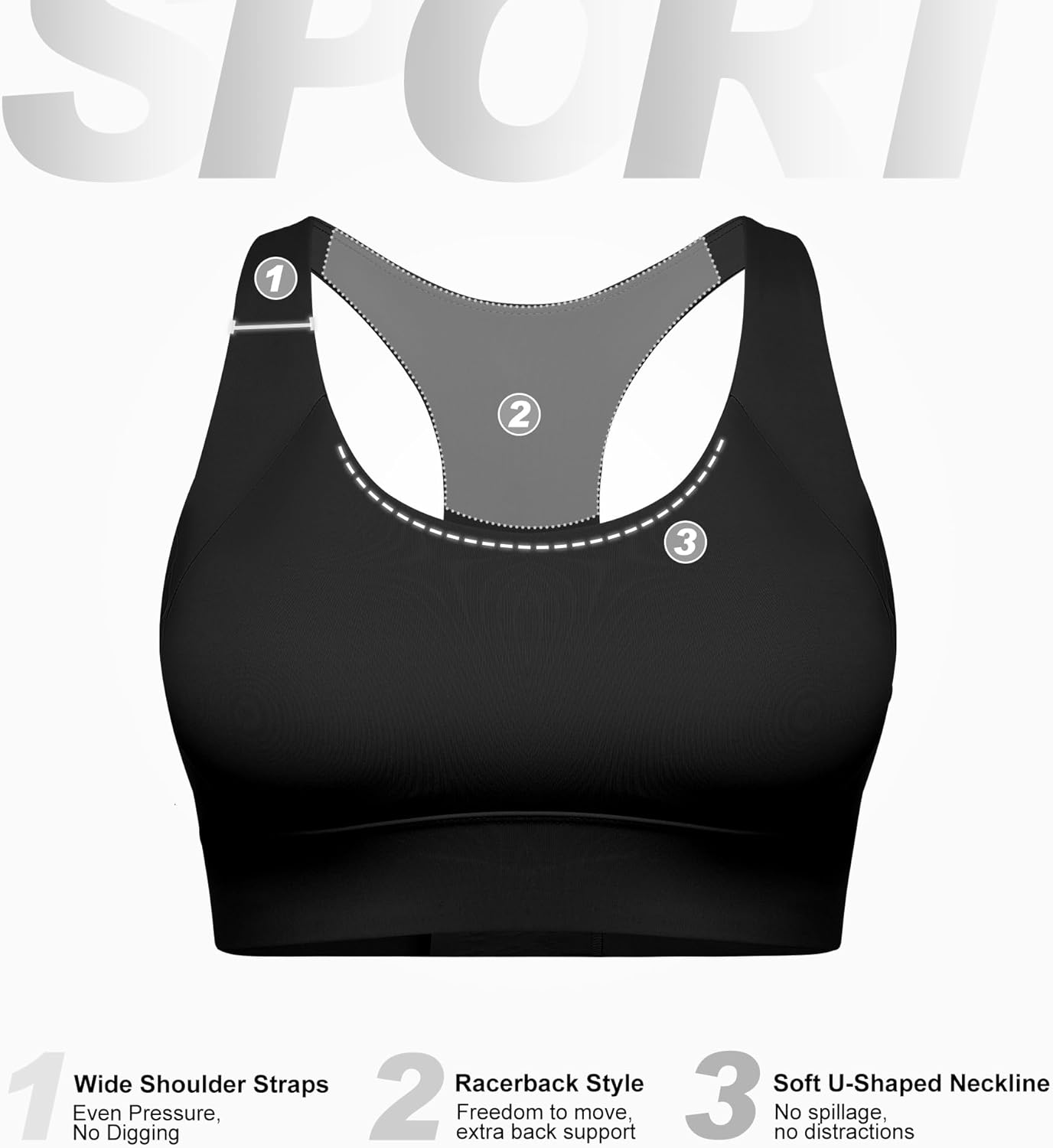 Sports Bras for Women High Support Racerback High Impact Sports Bra Push Up Womens Padded Workout Running Gym Yoga Tops - Image 7