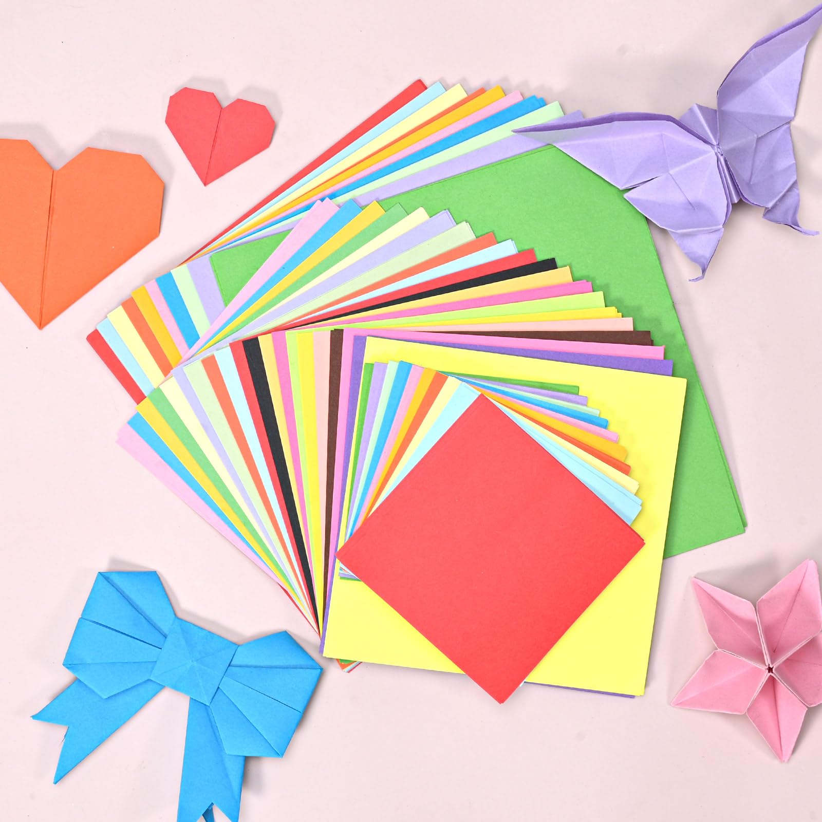 Juego de 600 hojas de origami, papel plegable cuadrado de doble cara 20x20 cm, 15x15 cm, 10x10 cm, cartulinas colores para manualidades