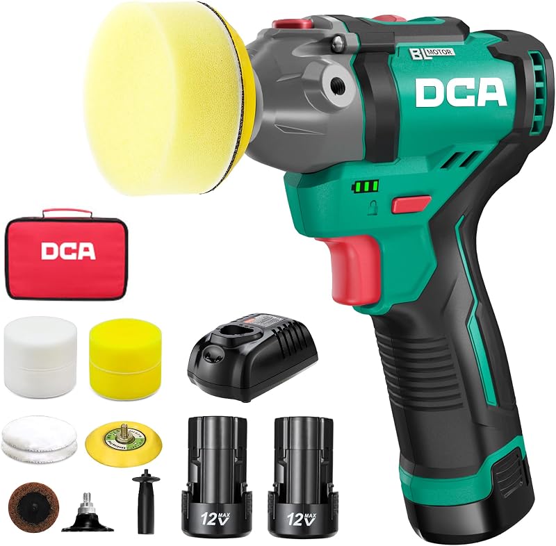 12V Cordless Buffer Polisher, 3" Brushless Mini Car Polisher & 2" Sander Machine Kit with 2x 2.0Ah Batteries, 2 Variable Speed 2800-8300RPM for Car Detailing Polishing/Buffing/Sanding/Waxing