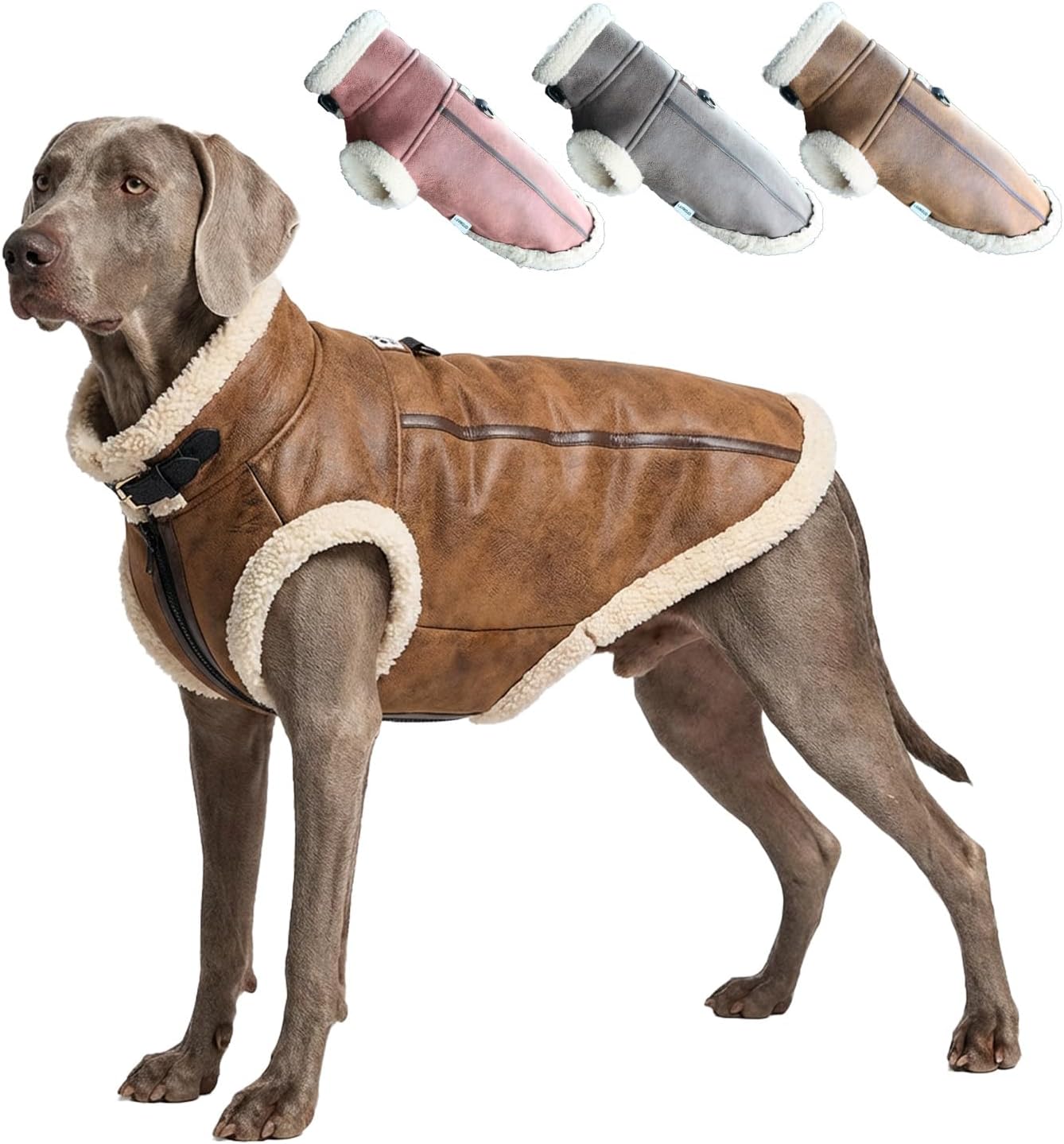 Dog Aviator Jackets, Retro Faux Leather Winter Coats with Fleece Lining for Extra Large Dogs, Motorcycle Style Doggy Clothes, Puppy Outfits for Cold Weather, Zip-up Pet Windbreaker, XXL Gray