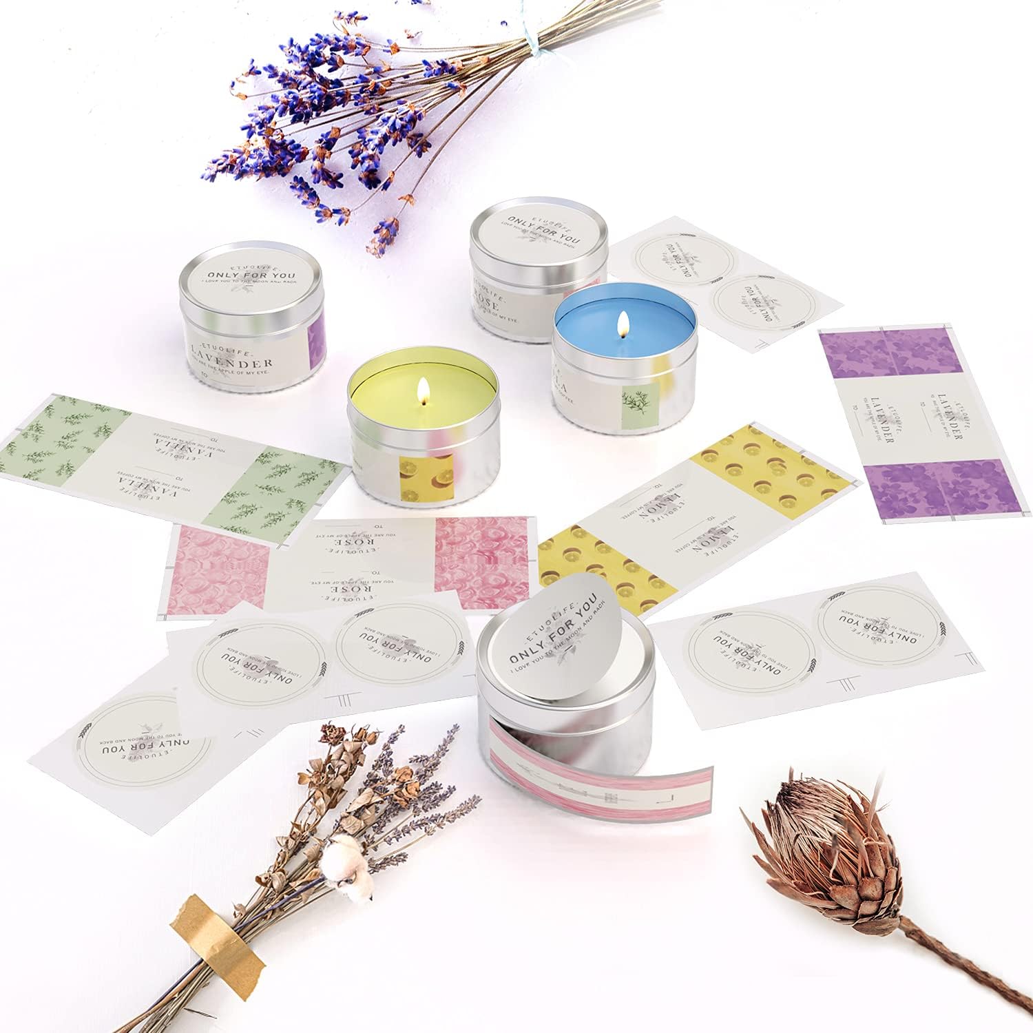 Candle Making Kit, Complete Candle Making Kit for Adults Beginners, DIY Scented Candle Gift Set with 480g Soy Wax, 8 Candle Tins, 4 Fragrance Oil, 4 Dye Blocks, 50 Candle Wicks & 50 Wick Stickers