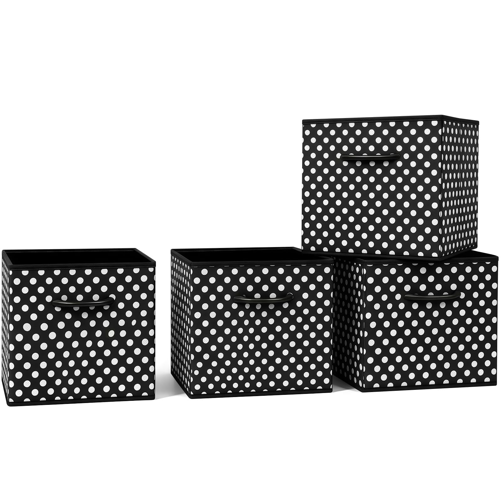Hibtn Set of 4 Foldable Storage Box, Fabric with Handles Storage Cubes And Cloth Storage Organizer Drawer For Closet And Toys Storage,27 x 27 x 27 cm, Black Polka Dot — image 1