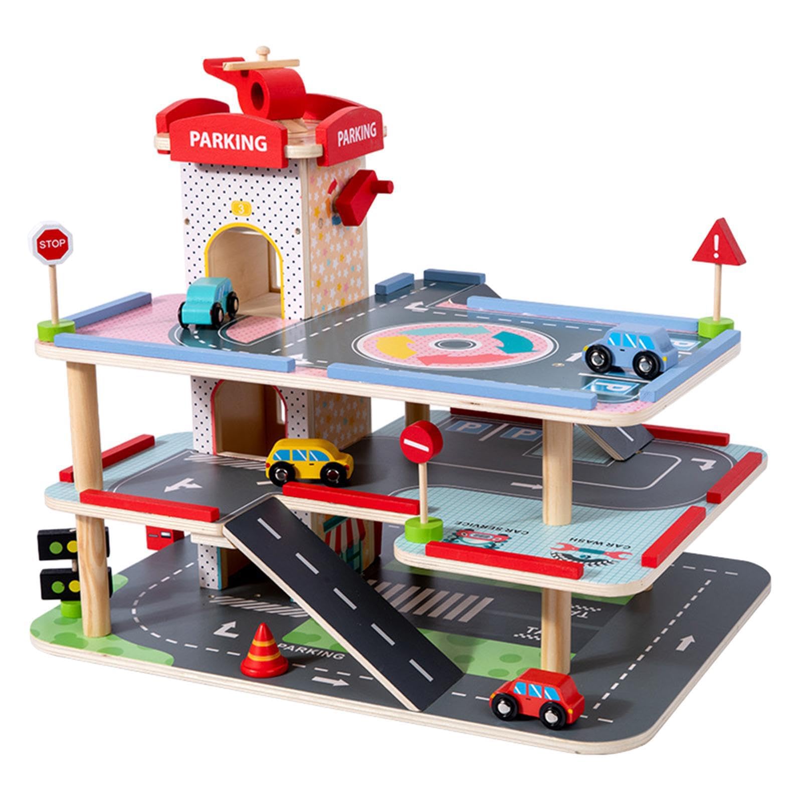 QUXVUIS Parcheggio per bambini, gioco educativo, pista da corsa per bambini, mini auto giocattolo, parcheggio per, veicoli giocattolo per, garage per auto