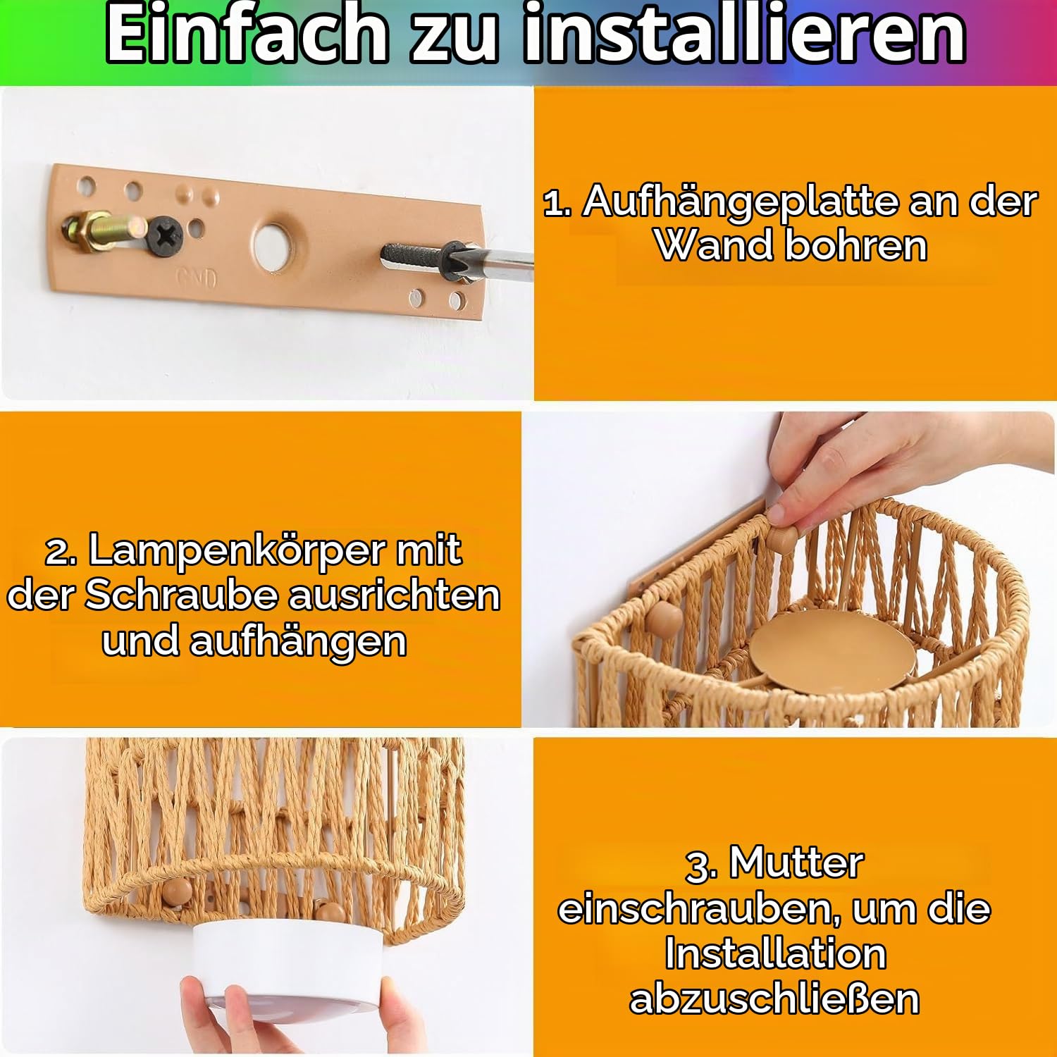2 Stück Boho Rattan Wandlampe Innen Akku Wandleuchte Ohne Stromanschluss RGB Dimmbare Wandleuchten mit Fernbedienung Retro Nachttischlampe für Schlafzimmer Wohnzimmer Flur