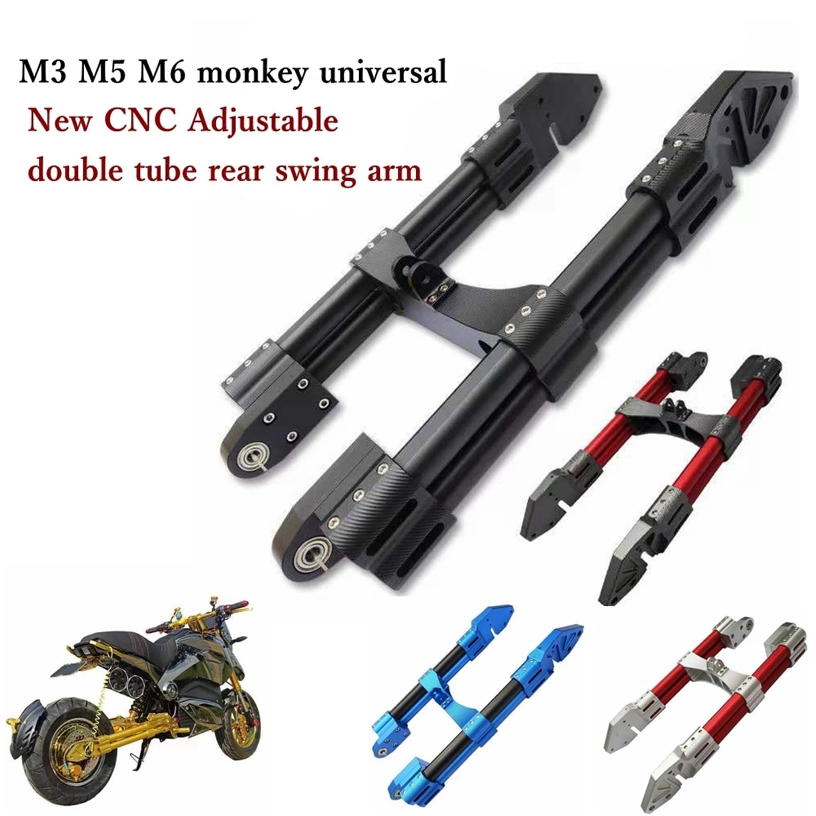 Widelec Ramiona Szpule Pasuje do M3 M5 M6 Monkey M3 M5 Motocykl Wahacz 3D CNC Regulowany Aluminiowy Podwójny Rurowy Tylny Płaski Widelec wahacza wahacz(50cm tube gold)